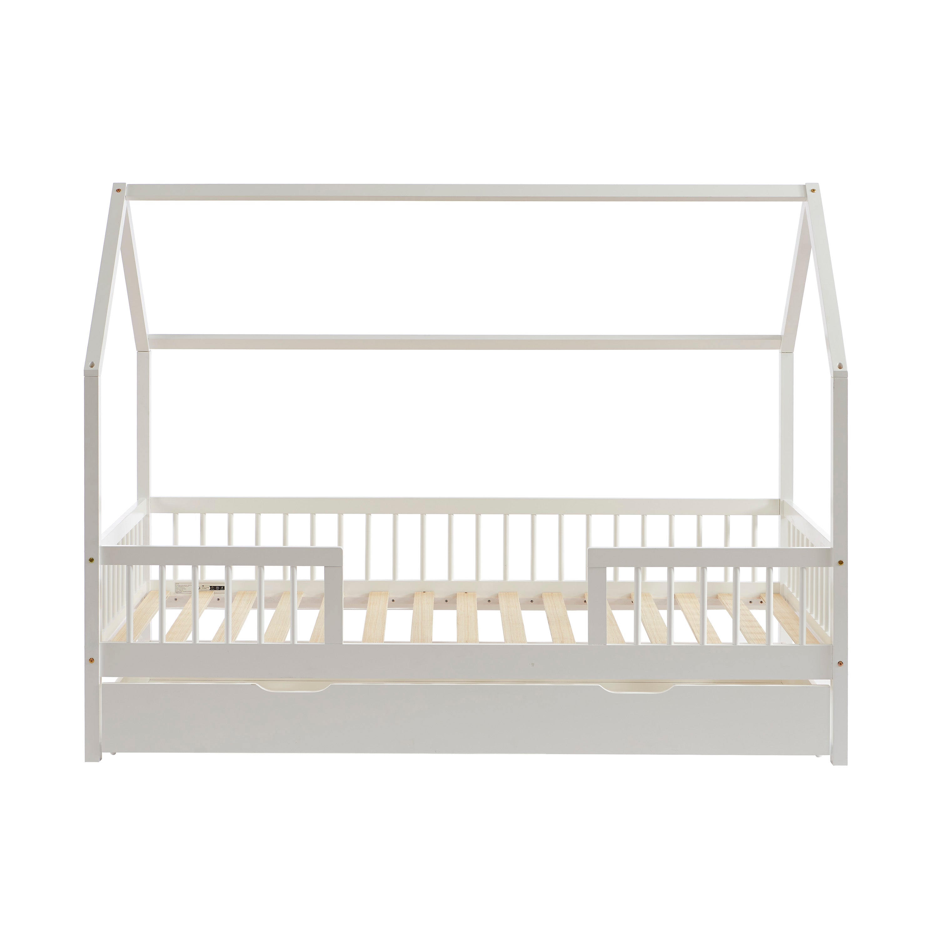 TINY Kids Cabin Bed with Safety Rails and Storage drawer 35" x 75" - White