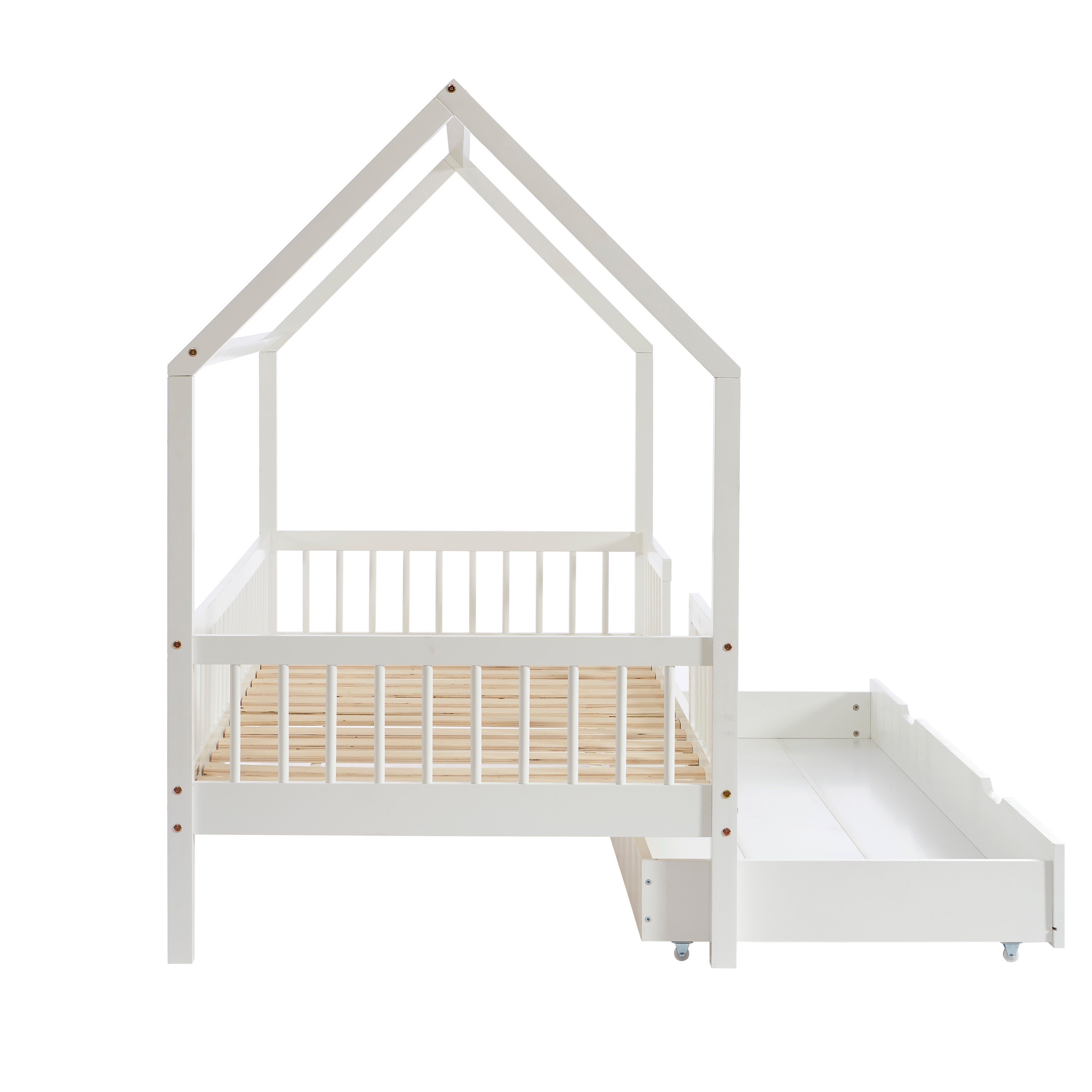 TINY Kids Cabin Bed with Safety Rails and Storage drawer 35" x 75" - White