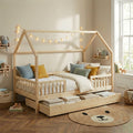 TINY Kids Cabin Bed with Safety Rails and Storage drawer 35" x 75" - Light wood
