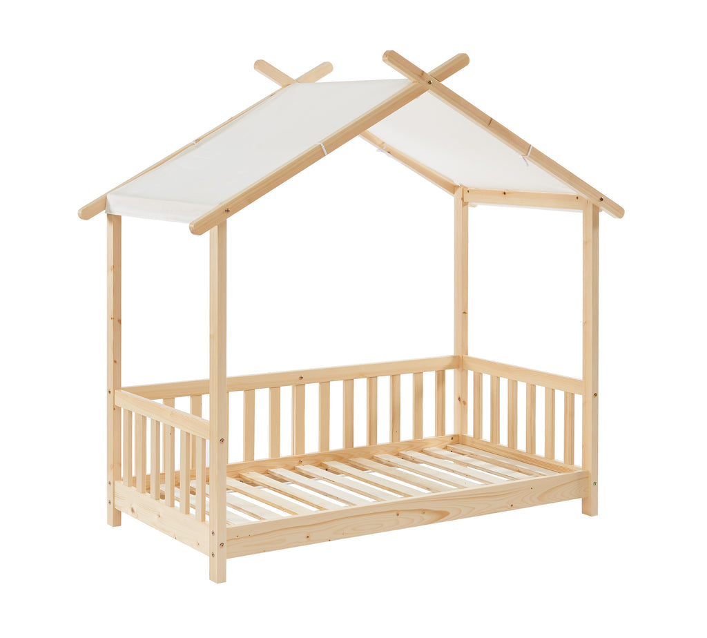 TINY Kids Tent Bed with Safety Rails 28" x 55" - Light wood