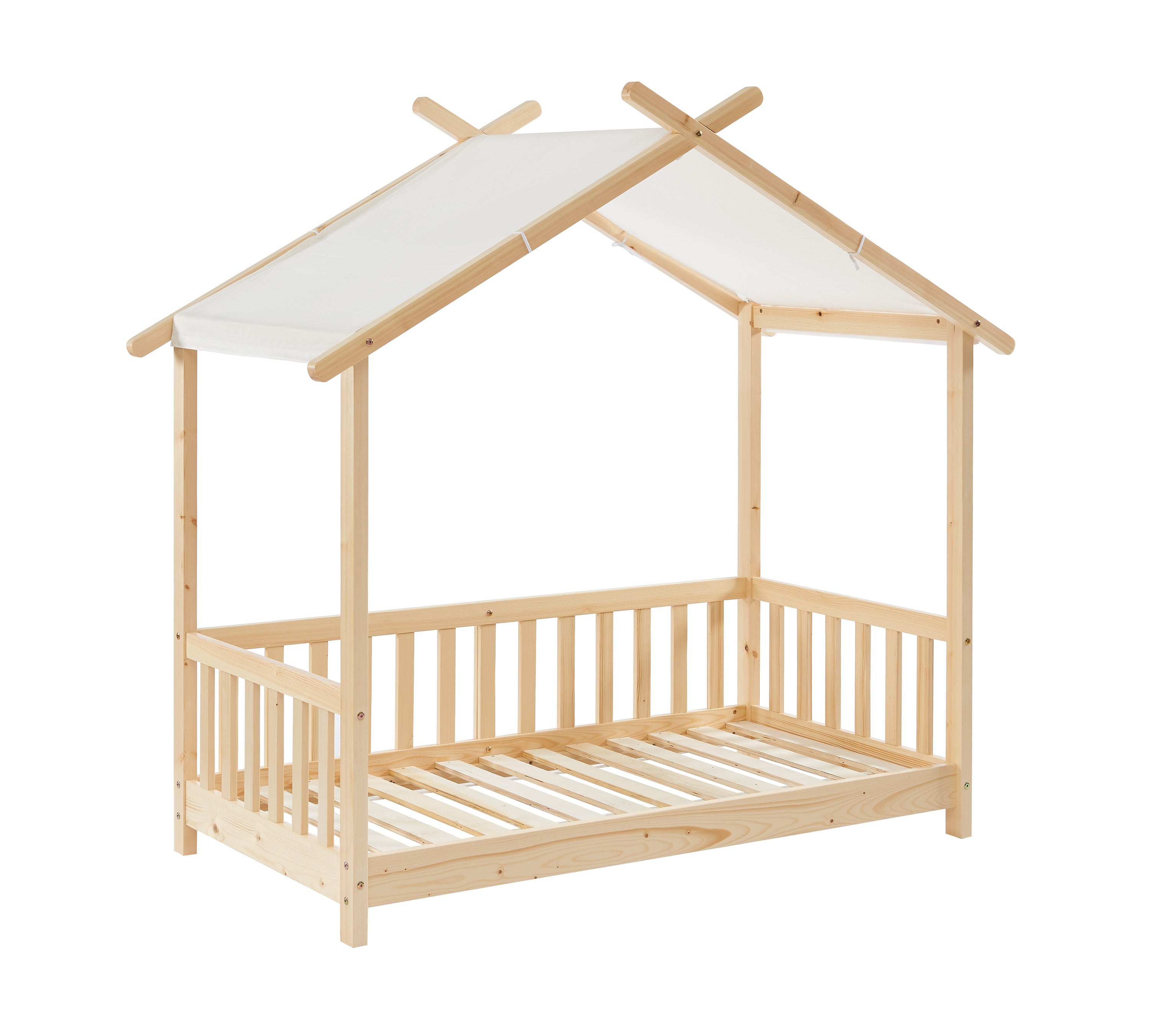 TINY Kids Tent Bed with Safety Rails 28" x 55" - Light wood