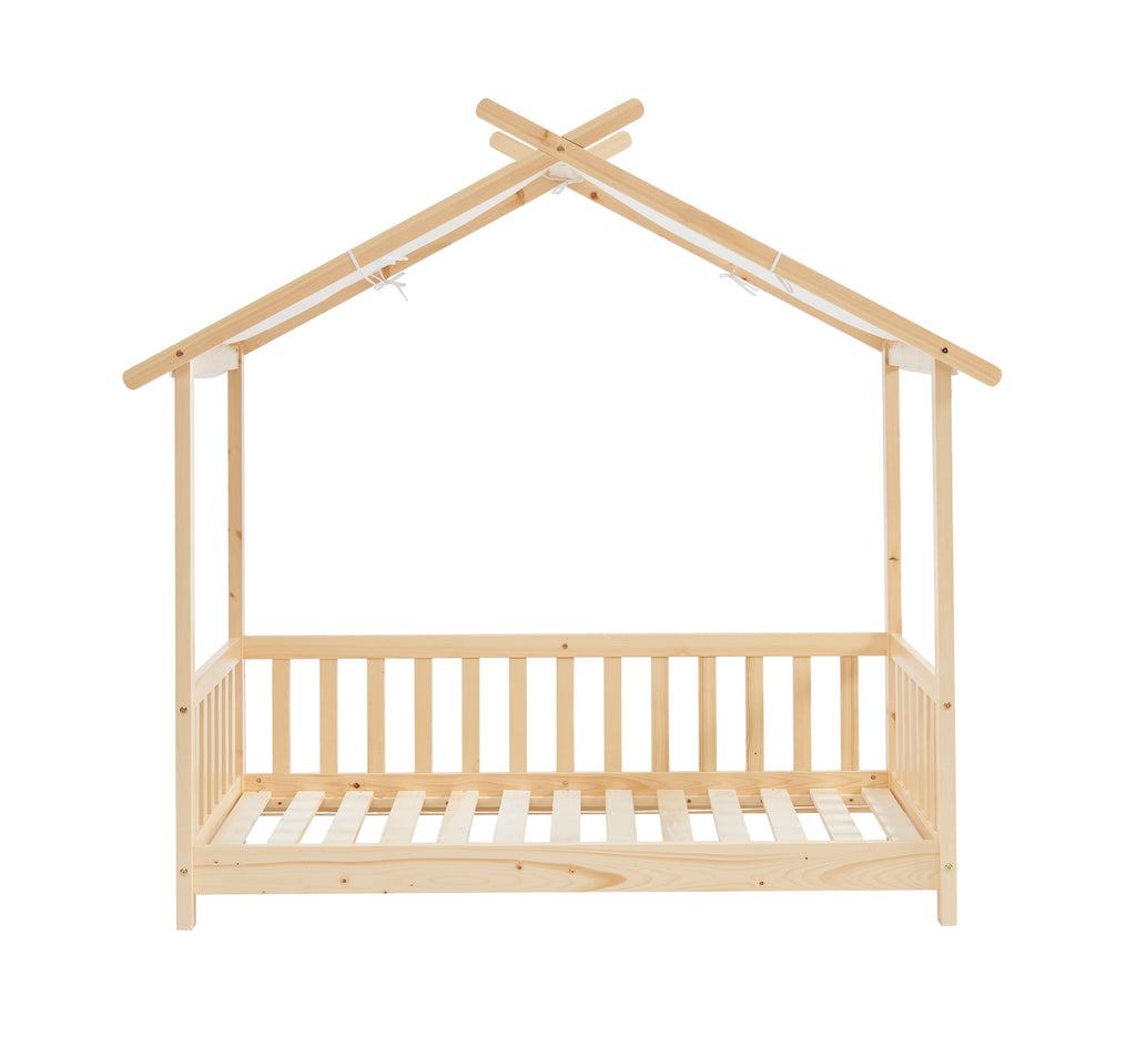 TINY Kids Tent Bed with Safety Rails 28" x 55" - Light wood