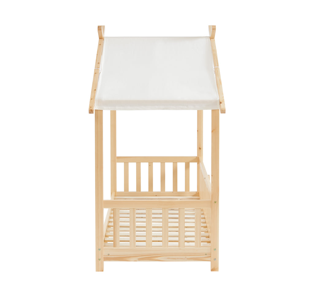 TINY Kids Tent Bed with Safety Rails 28" x 55" - Light wood