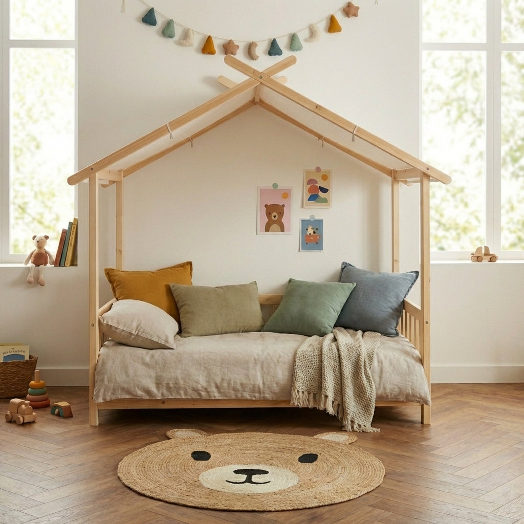 TINY Kids Tent Bed with Safety Rails 28" x 55" - Light wood