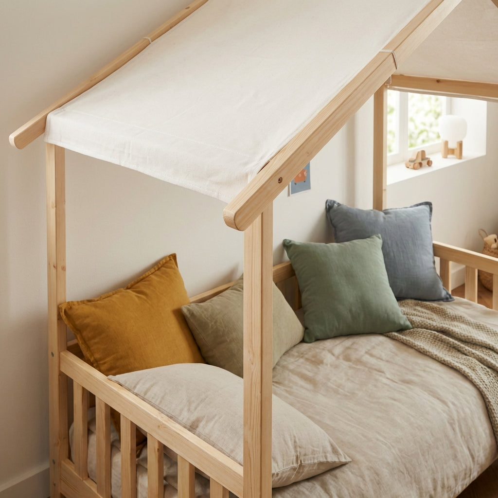 TINY Kids Tent Bed with Safety Rails 28" x 55" - Light wood