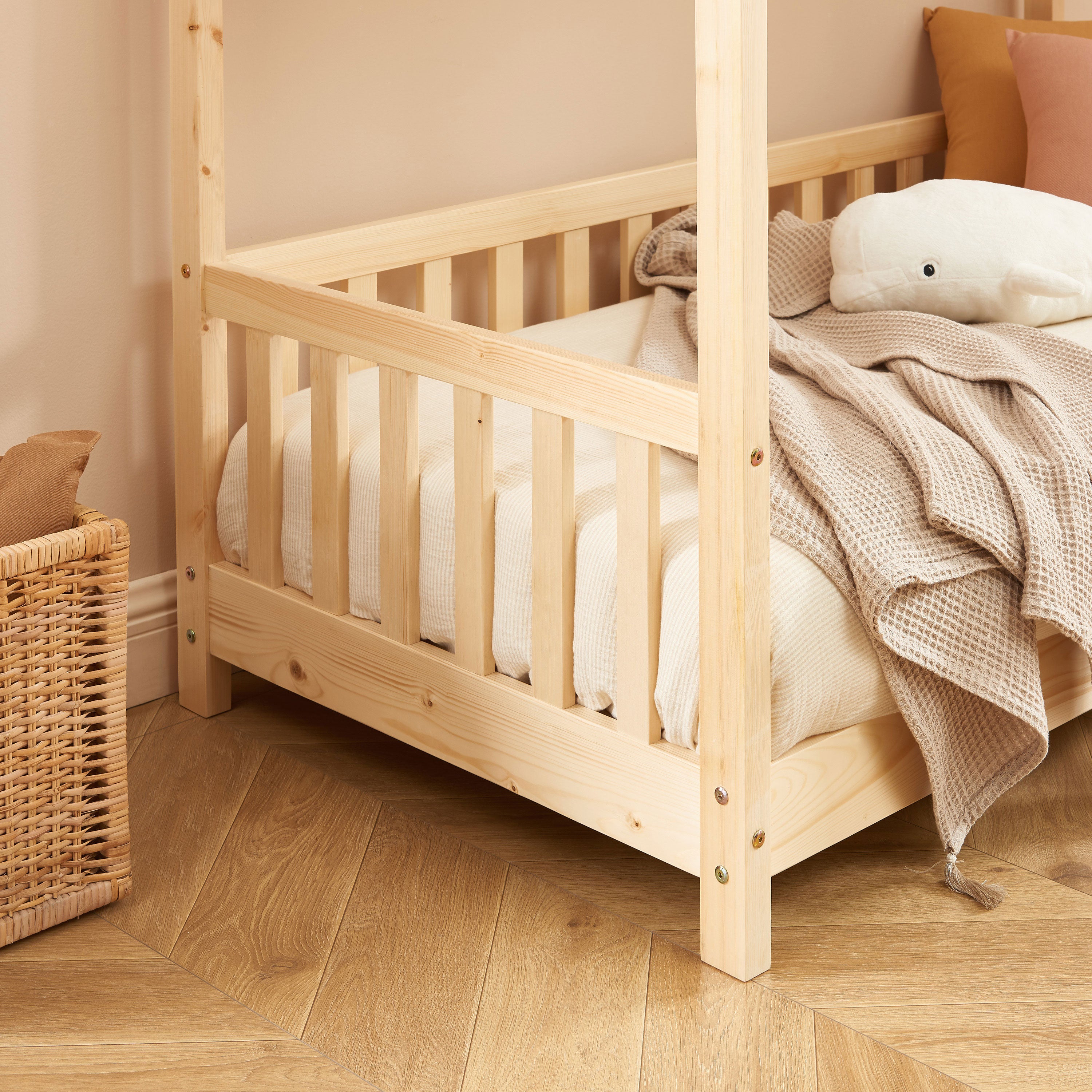 TINY Kids Tent Bed with Safety Rails 28" x 55" - Light wood