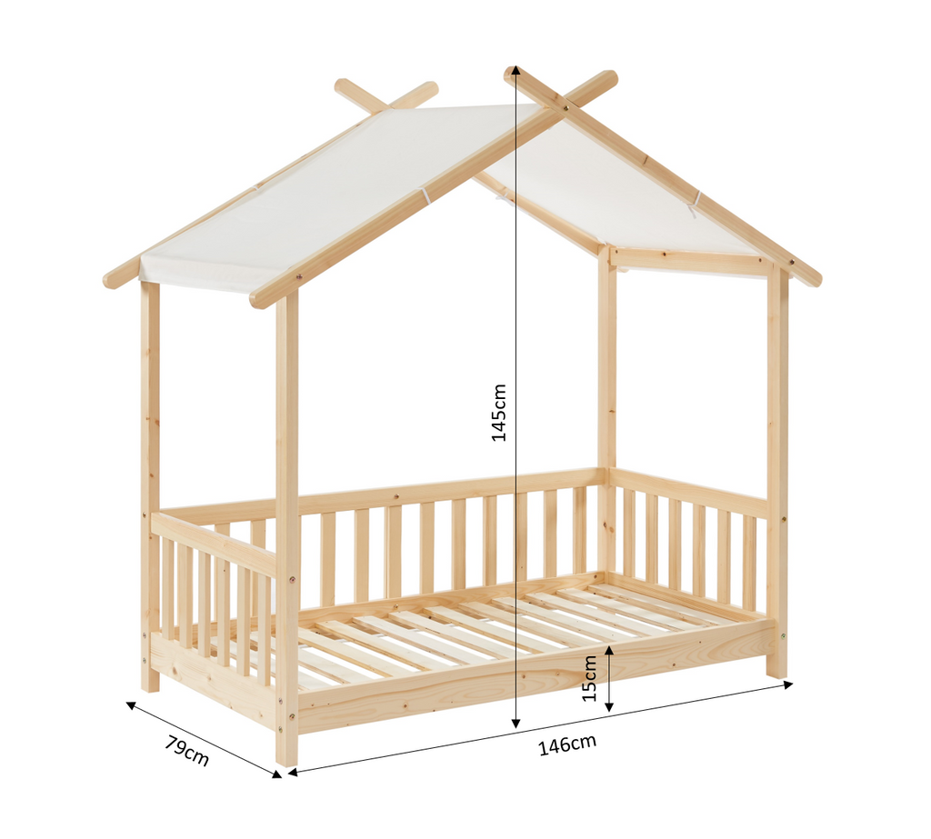 TINY Kids Tent Bed with Safety Rails 28" x 55" - Light wood