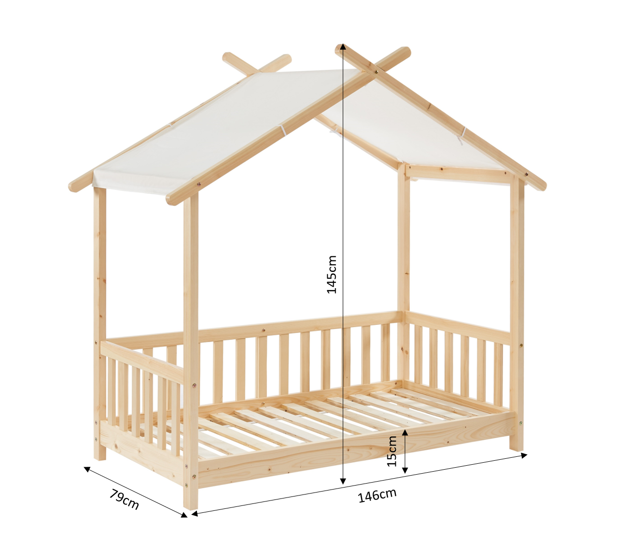 TINY Kids Tent Bed with Safety Rails 28" x 55" - Light wood