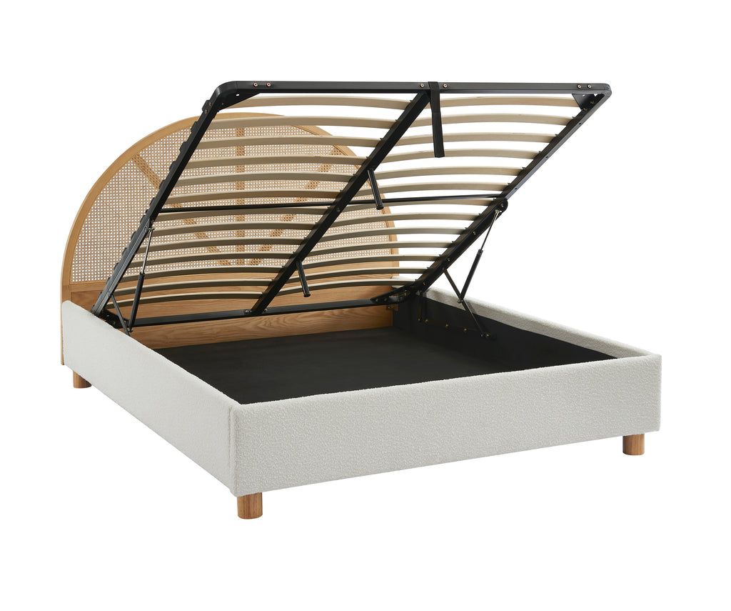 TSUKI Upholstered Storage Bed with Slatted Base – White