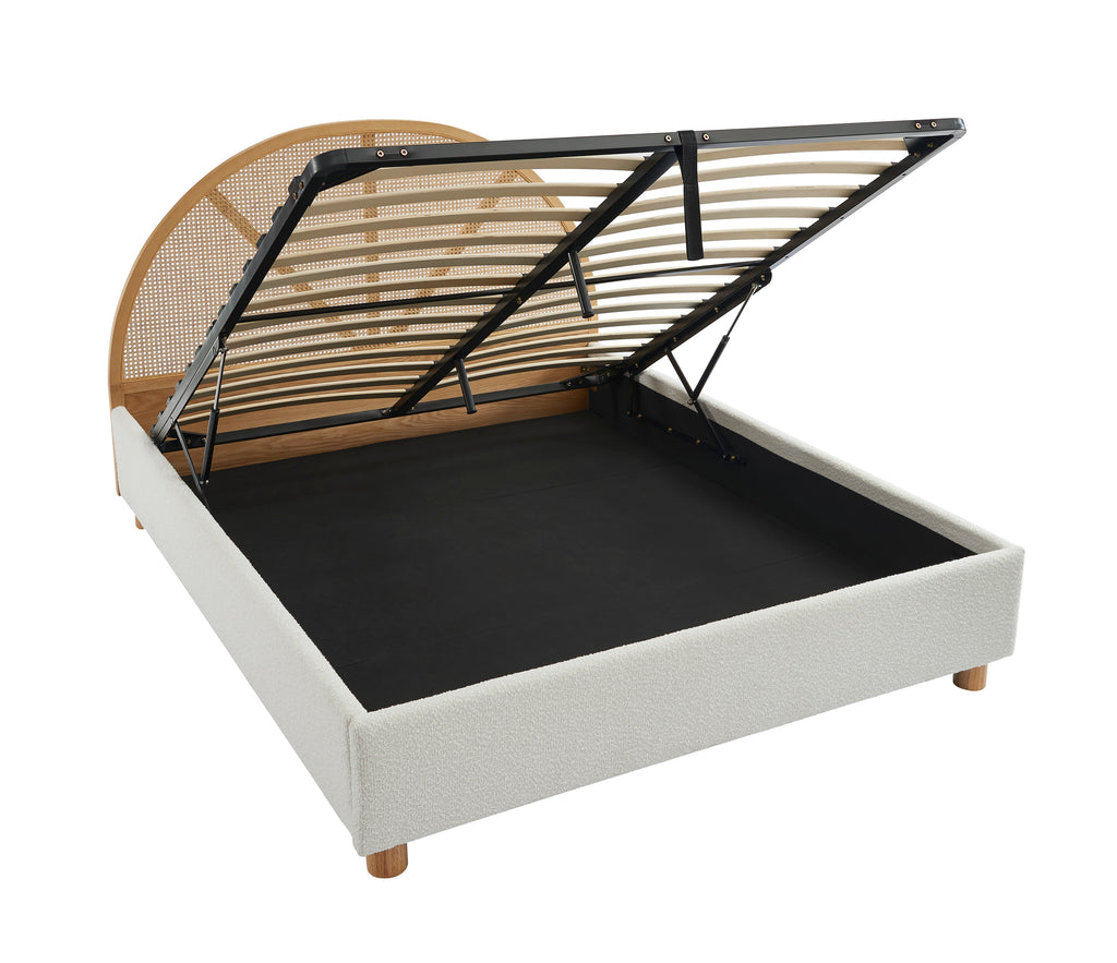 TSUKI Upholstered Storage Bed with Slatted Base – White