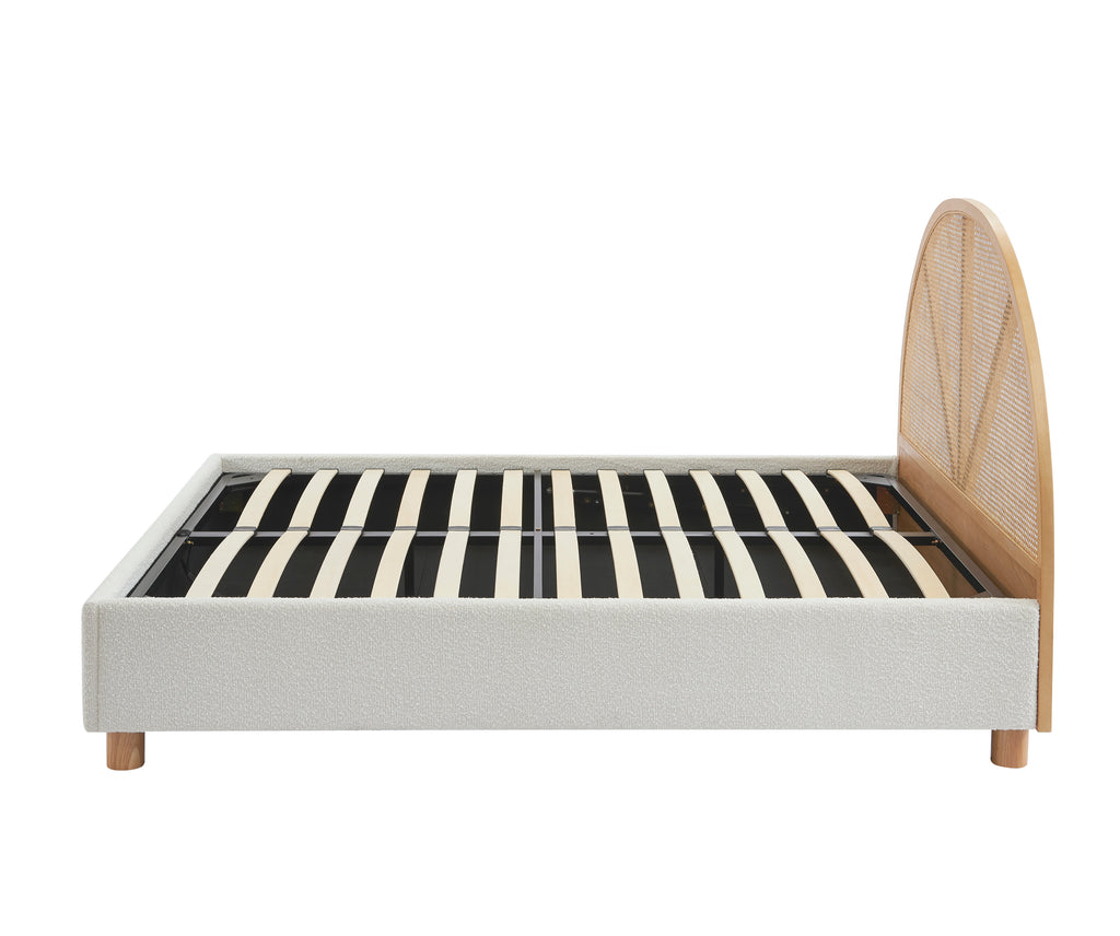 TSUKI Upholstered Storage Bed with Slatted Base – White