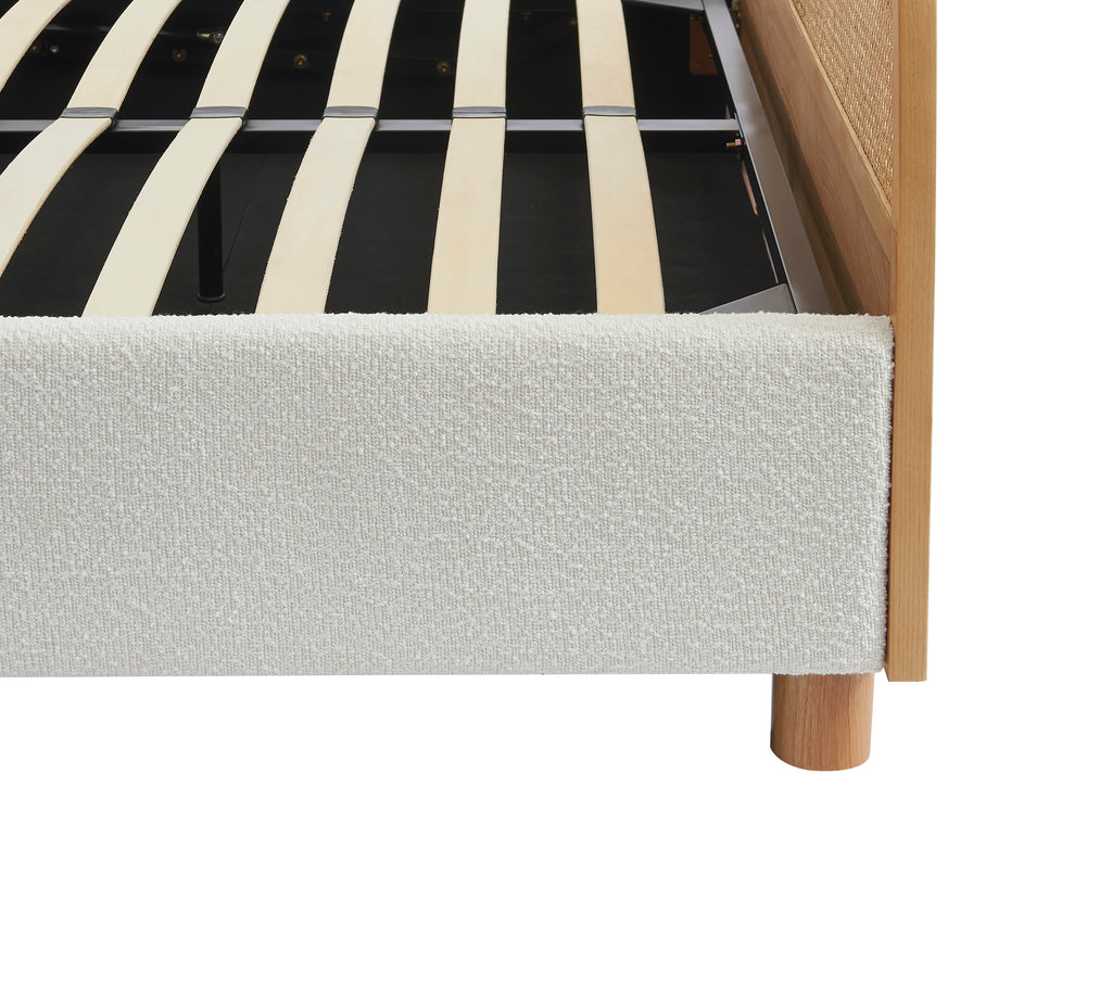 TSUKI Upholstered Storage Bed with Slatted Base – White