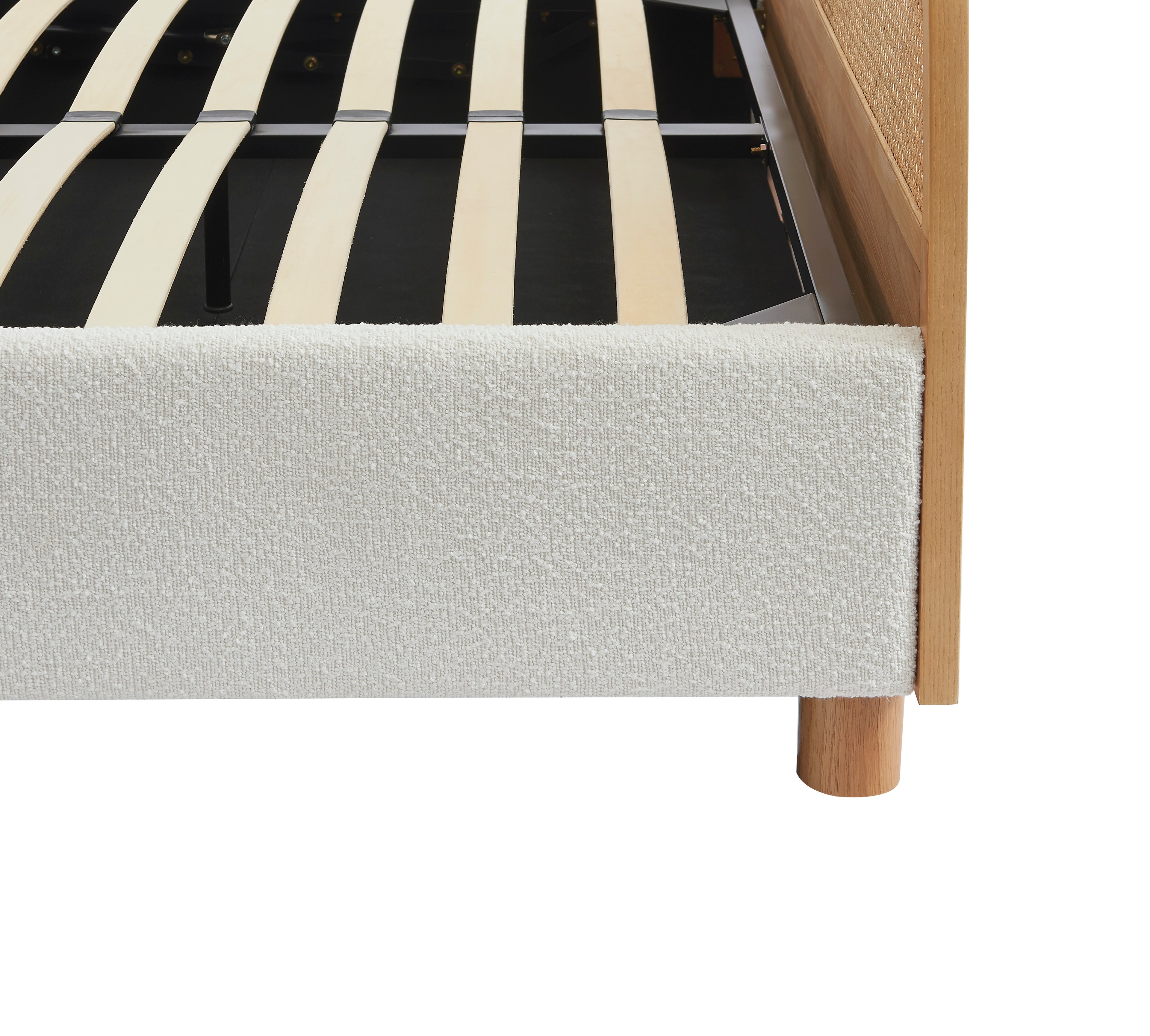 TSUKI Upholstered Storage Bed with Slatted Base – White