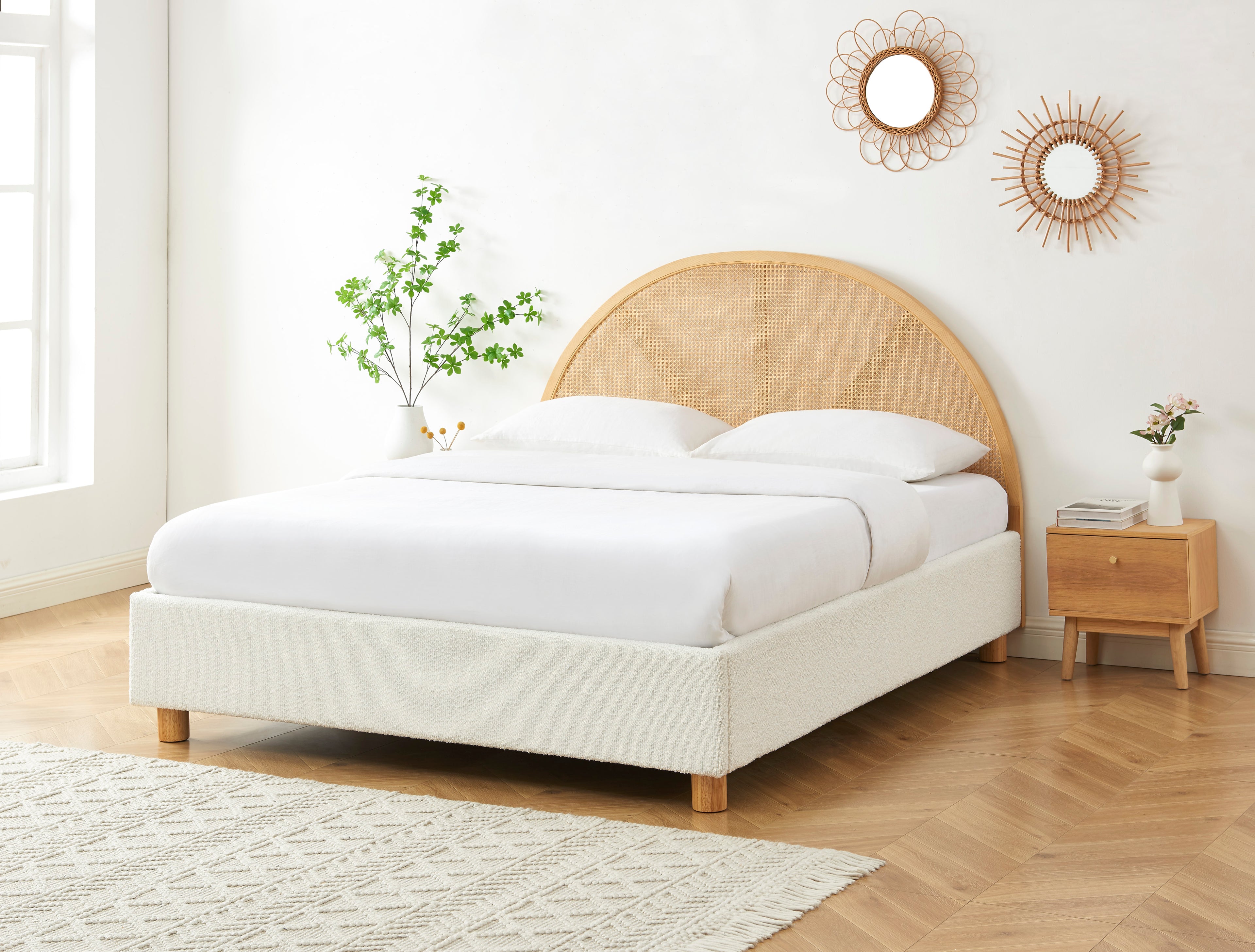 TSUKI Upholstered Storage Bed with Slatted Base – White
