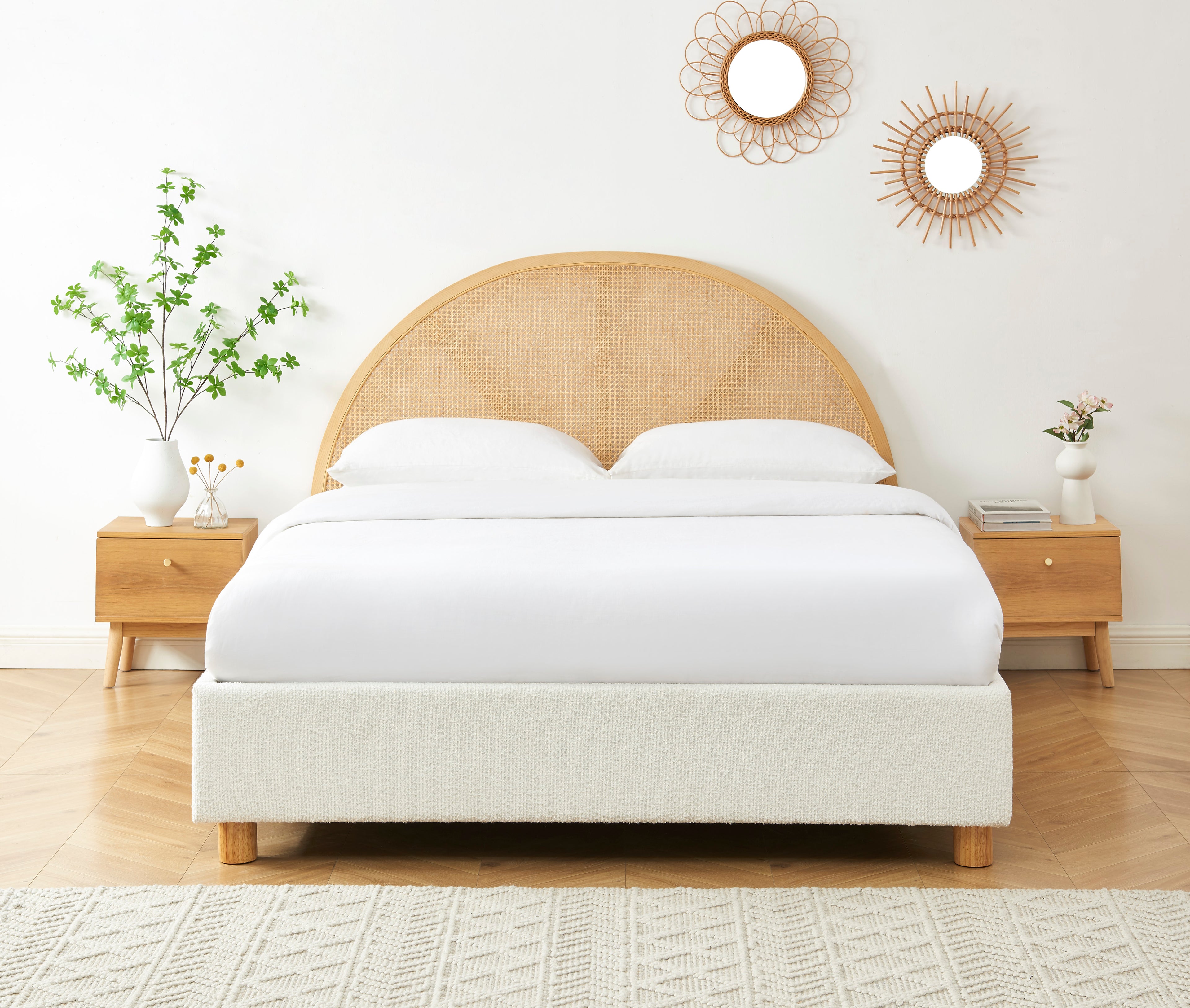 TSUKI Upholstered Storage Bed with Slatted Base – White