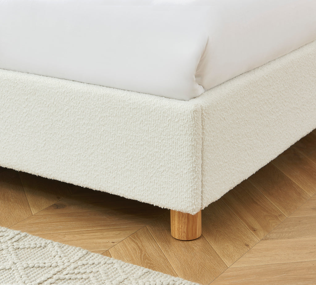 TSUKI Upholstered Storage Bed with Slatted Base – White
