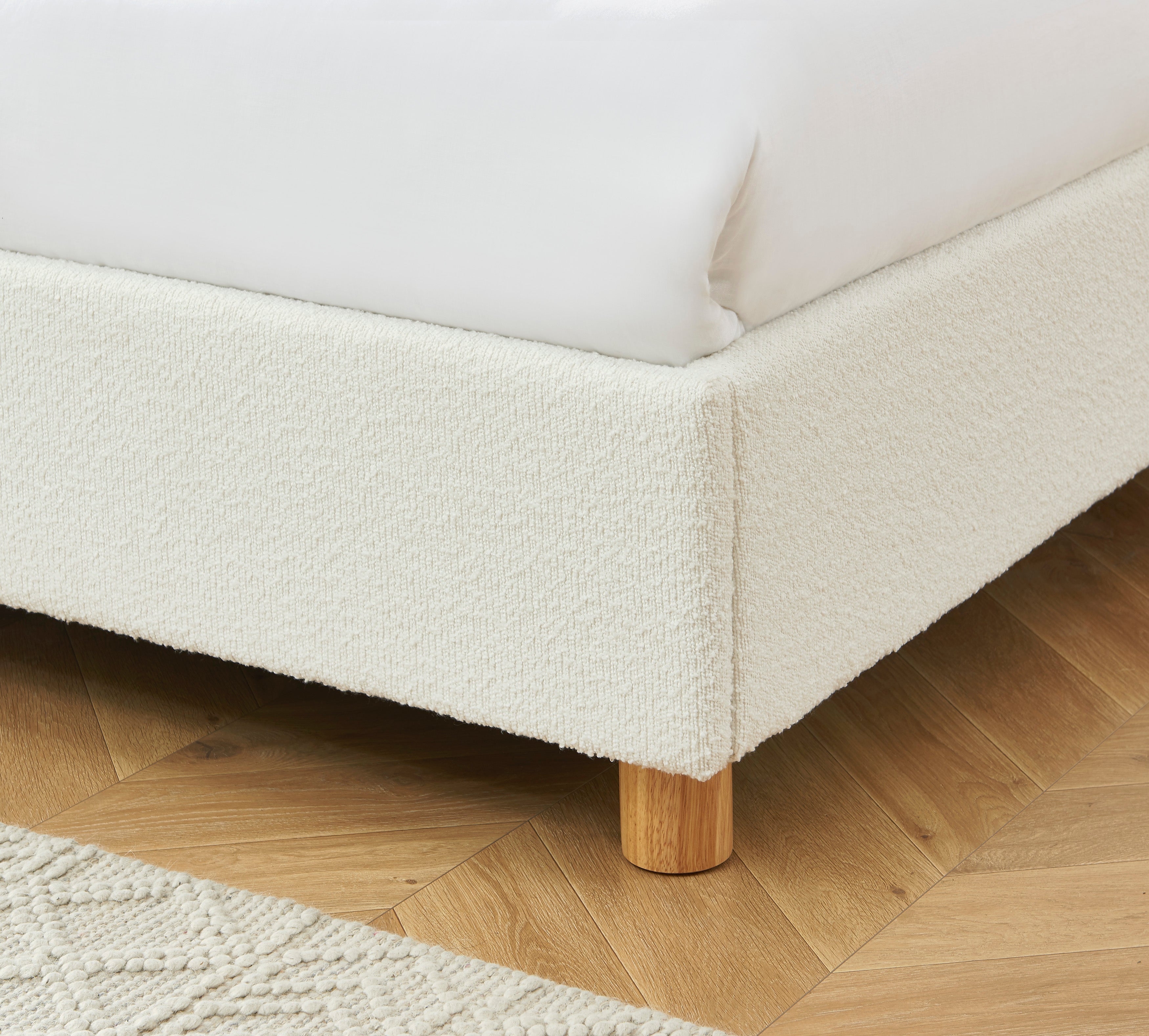 TSUKI Upholstered Storage Bed with Slatted Base – White
