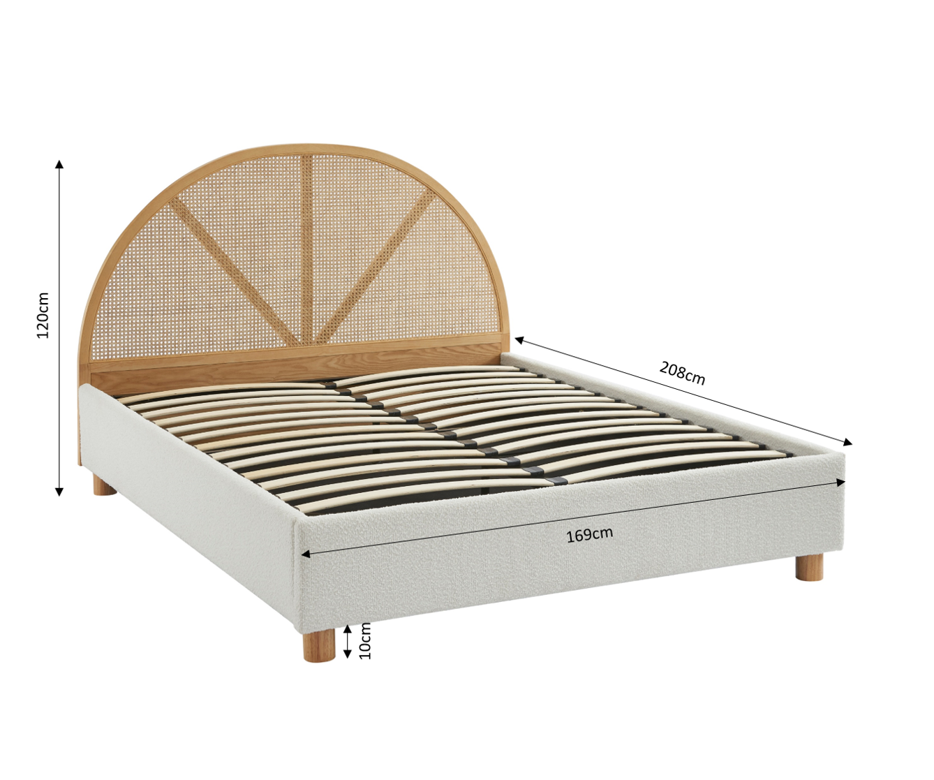 TSUKI Upholstered Storage Bed with Slatted Base – White