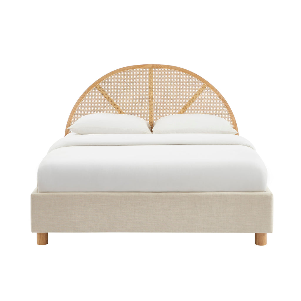 TSUKI Upholstered Storage Bed with Slatted Base – Beige