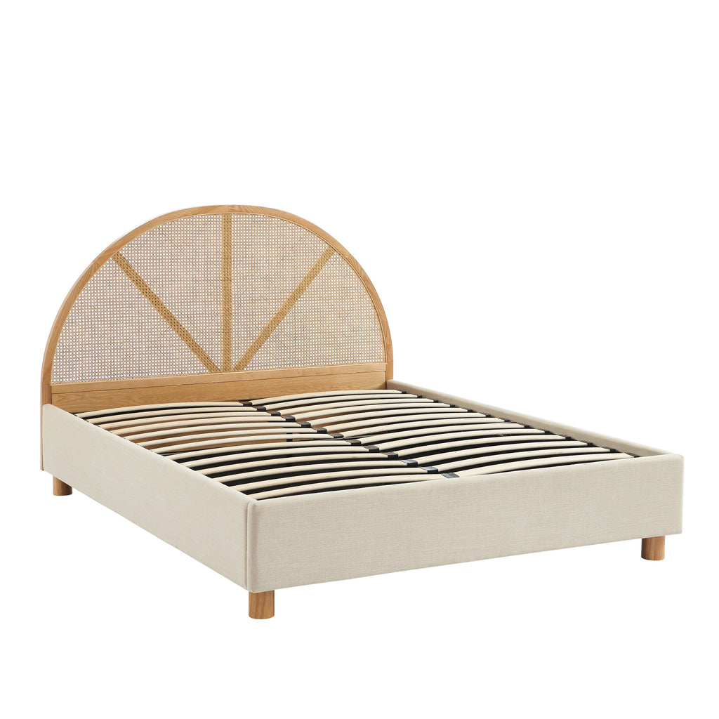 TSUKI Upholstered Storage Bed with Slatted Base – Off-White