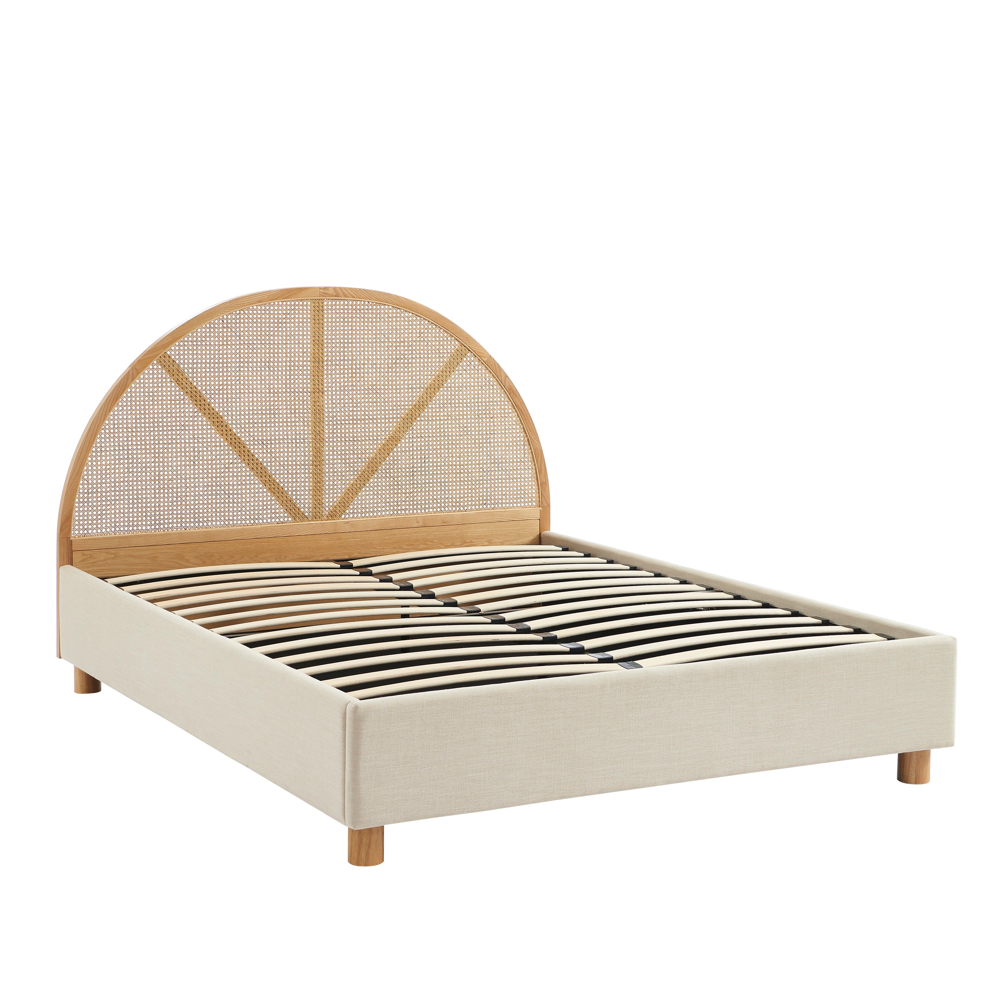 TSUKI Upholstered Storage Bed with Slatted Base – Off-White