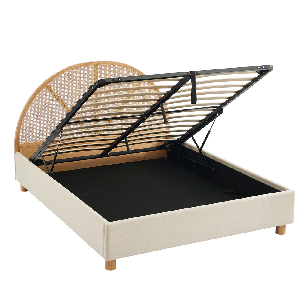 TSUKI Upholstered Storage Bed with Slatted Base – Off-White
