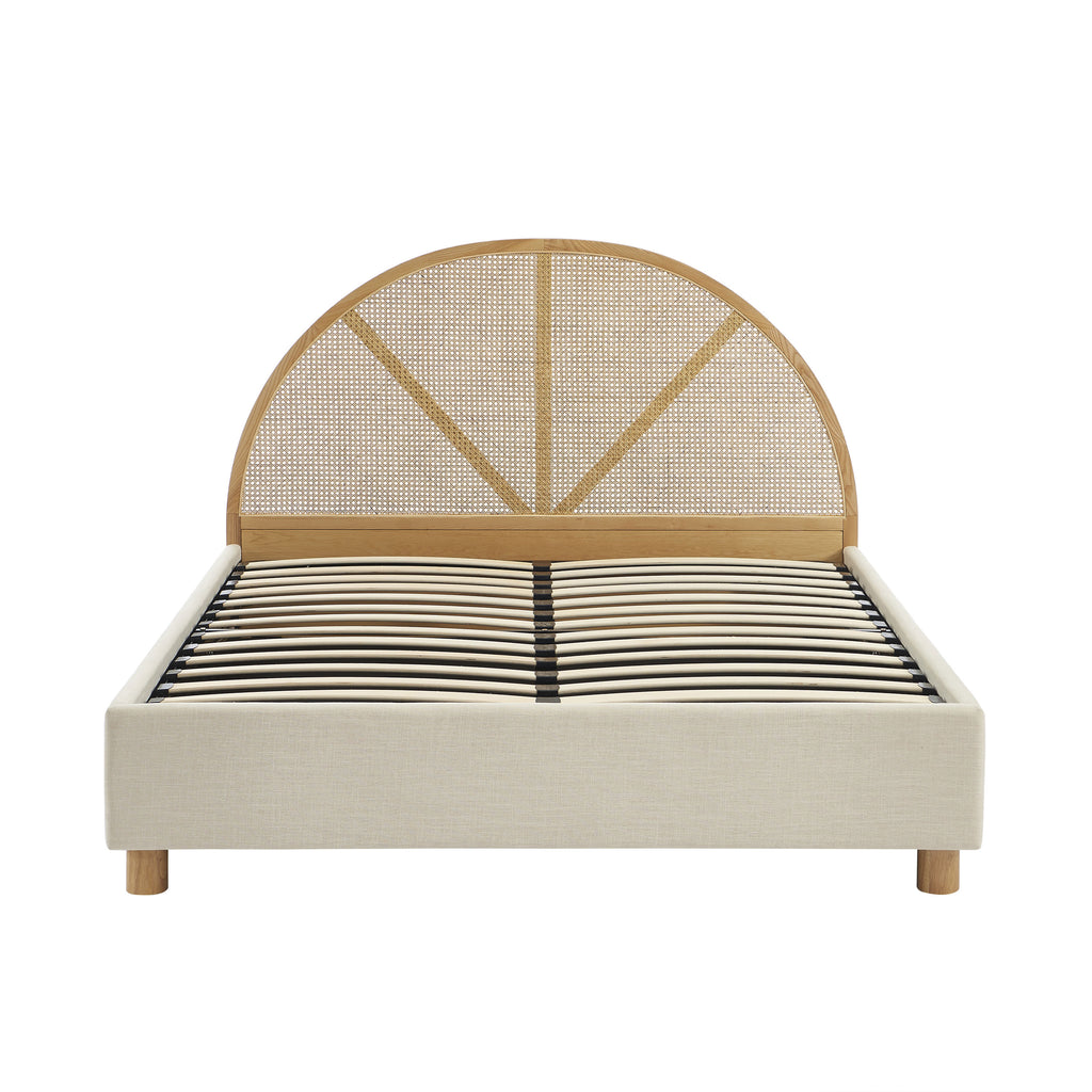 TSUKI Upholstered Storage Bed with Slatted Base – Off-White