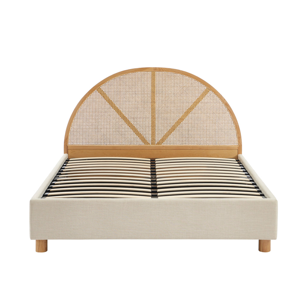 TSUKI Upholstered Storage Bed with Slatted Base – Off-White