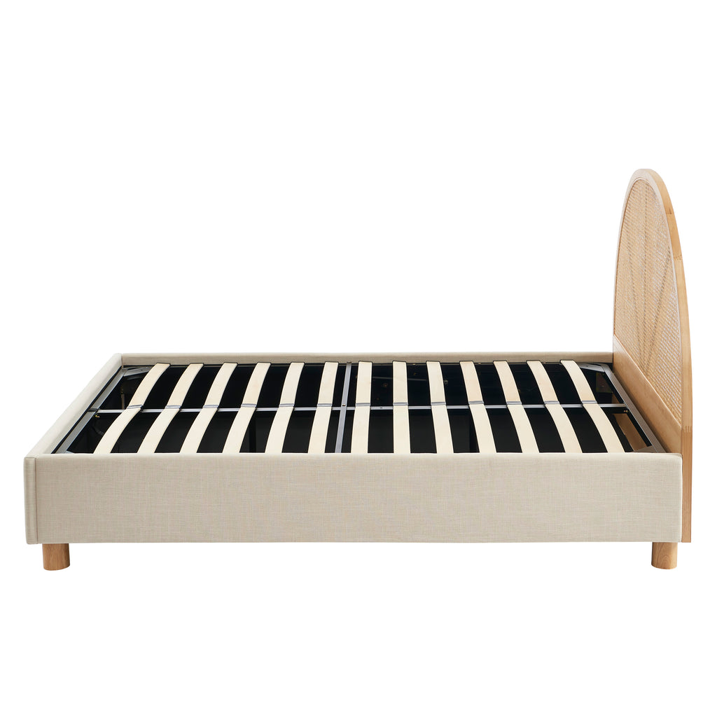 TSUKI Upholstered Storage Bed with Slatted Base – Off-White