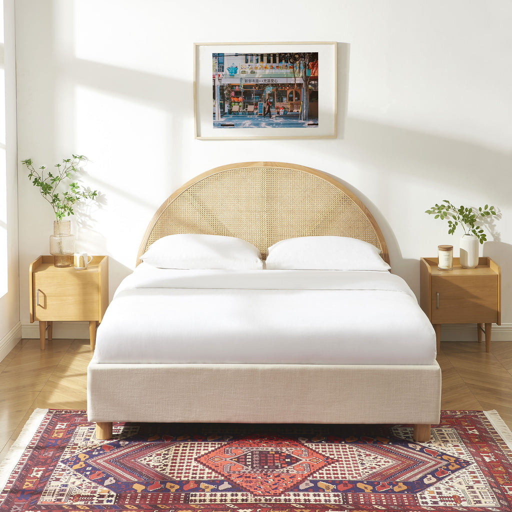 TSUKI Upholstered Storage Bed with Slatted Base – Off-White