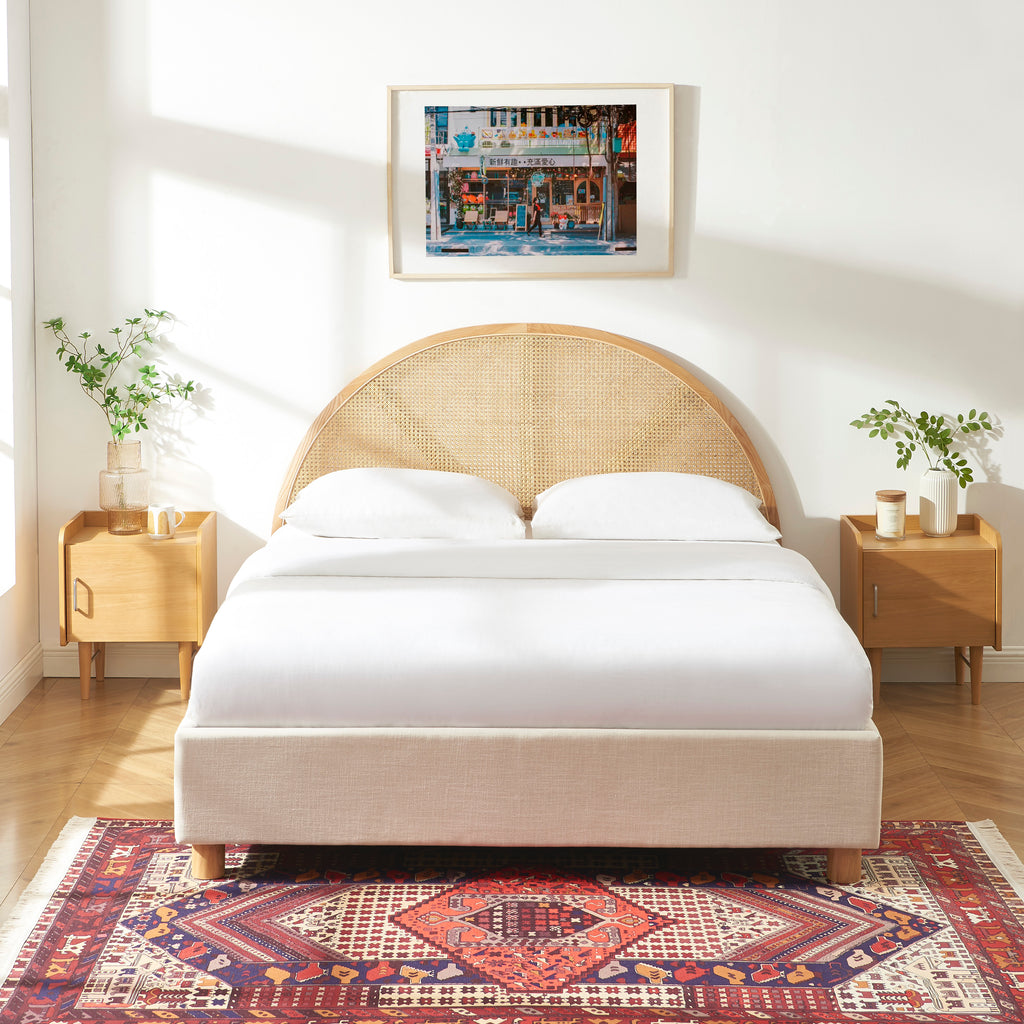 TSUKI Upholstered Storage Bed with Slatted Base – Off-White