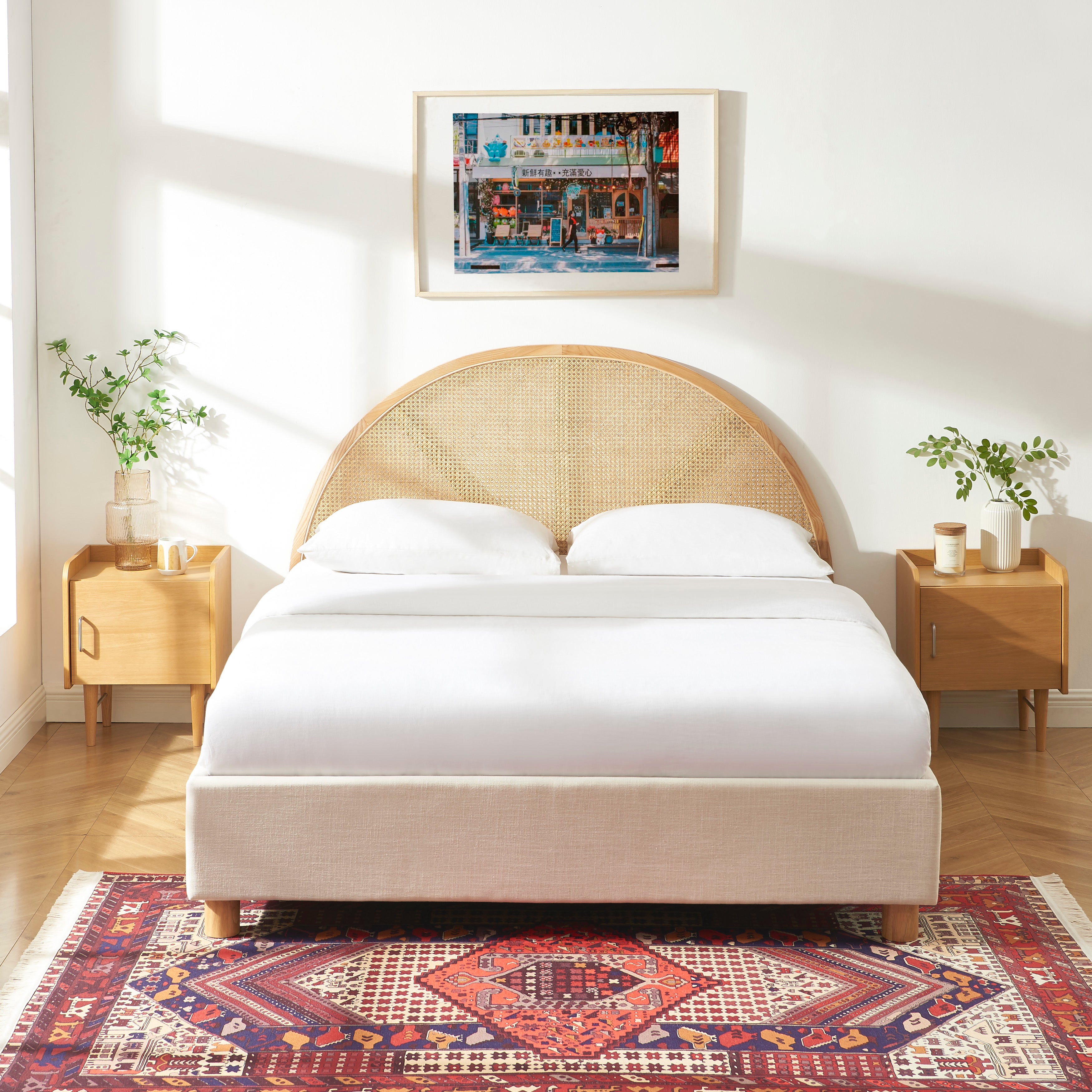 TSUKI Upholstered Storage Bed with Slatted Base – Off-White