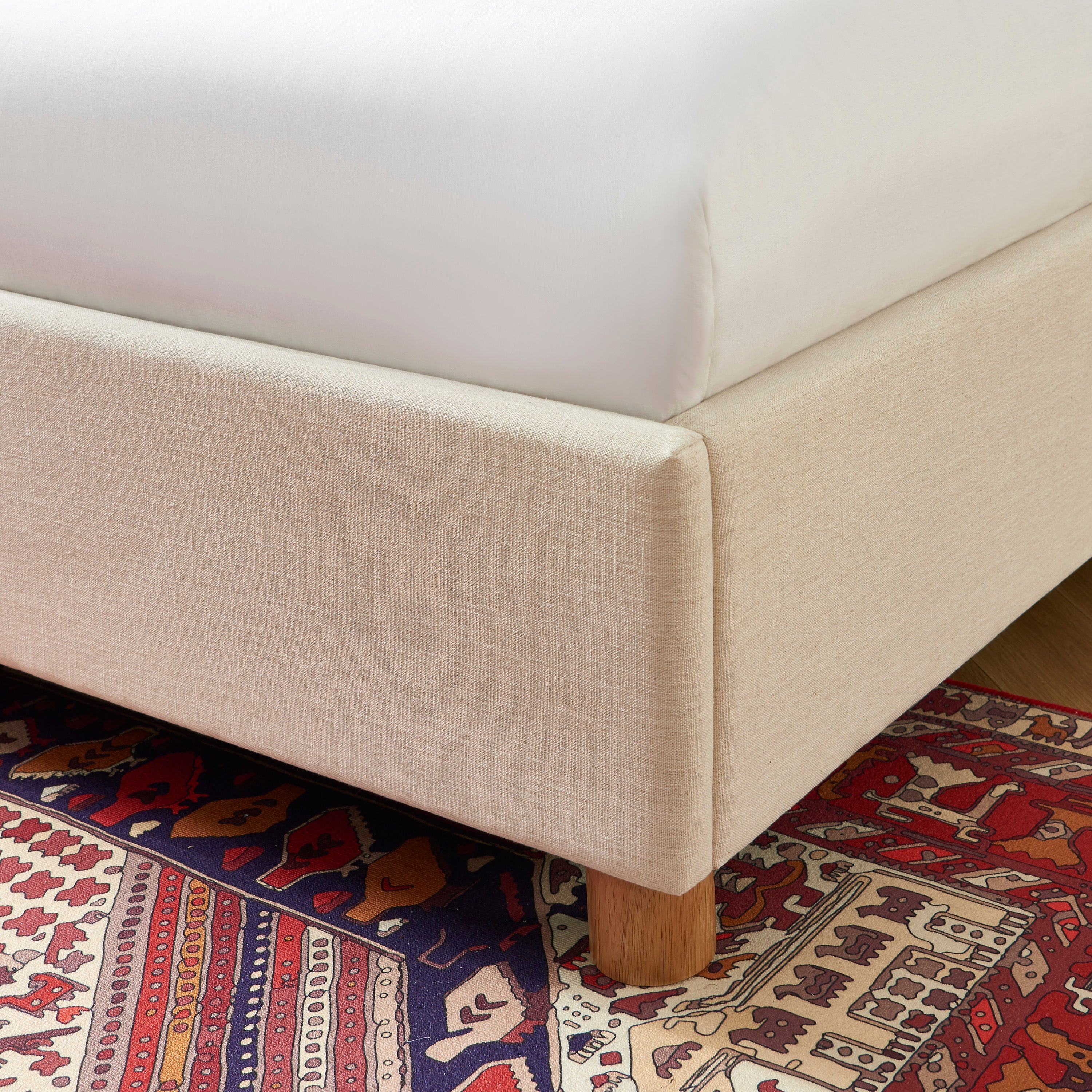 TSUKI Upholstered Storage Bed with Slatted Base – Off-White