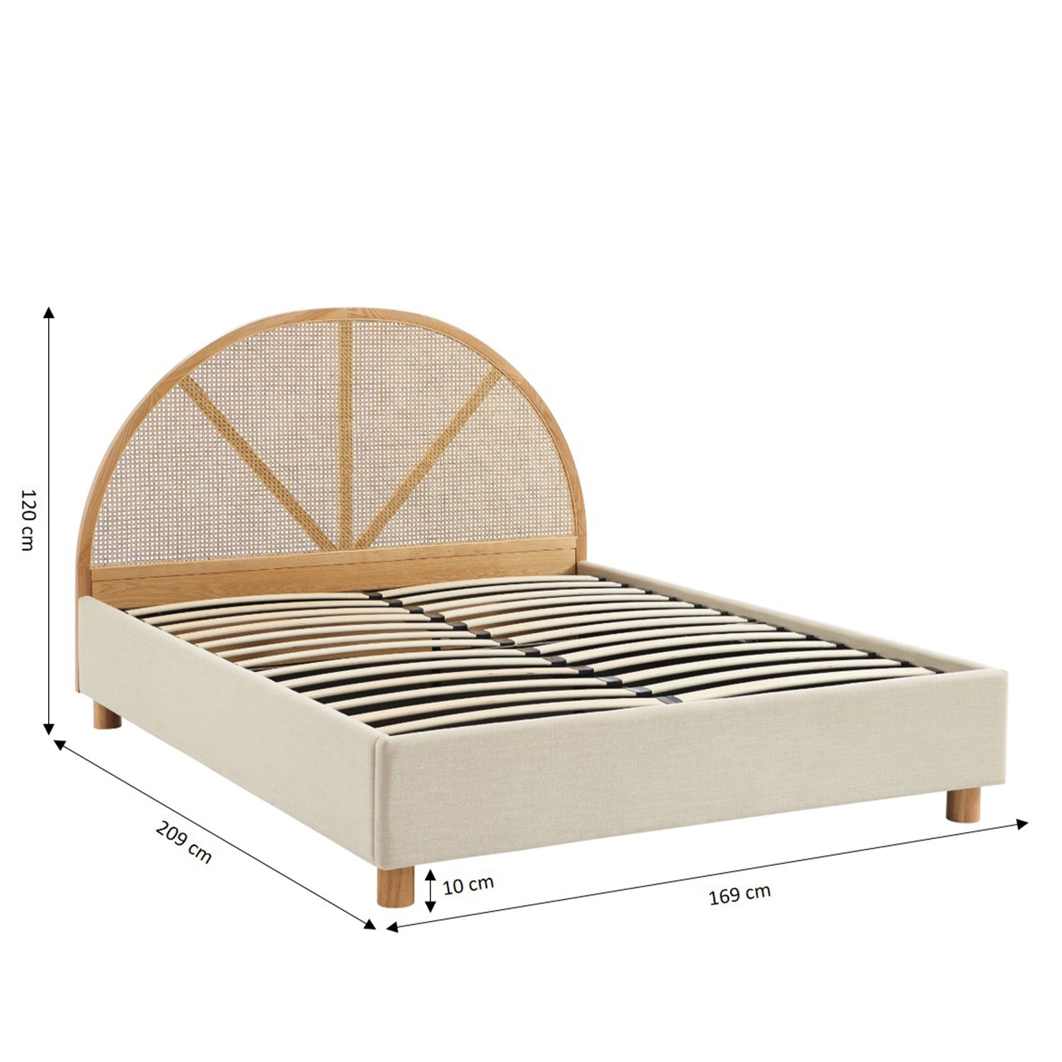 TSUKI Upholstered Storage Bed with Slatted Base – Off-White