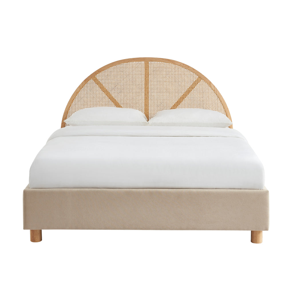TSUKI Upholstered Storage Bed with Slatted Base – Beige