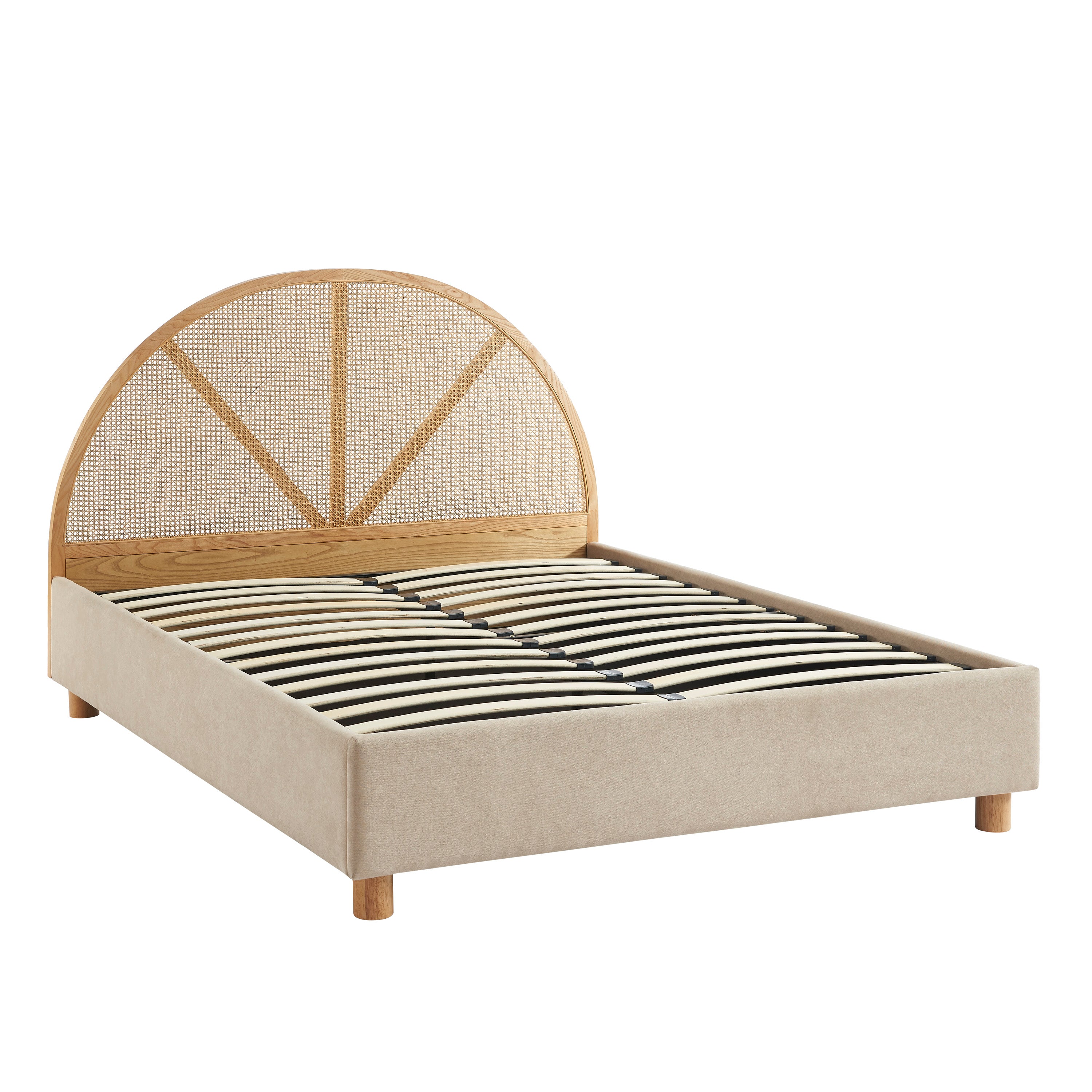 TSUKI Upholstered Storage Bed with Slatted Base – Beige