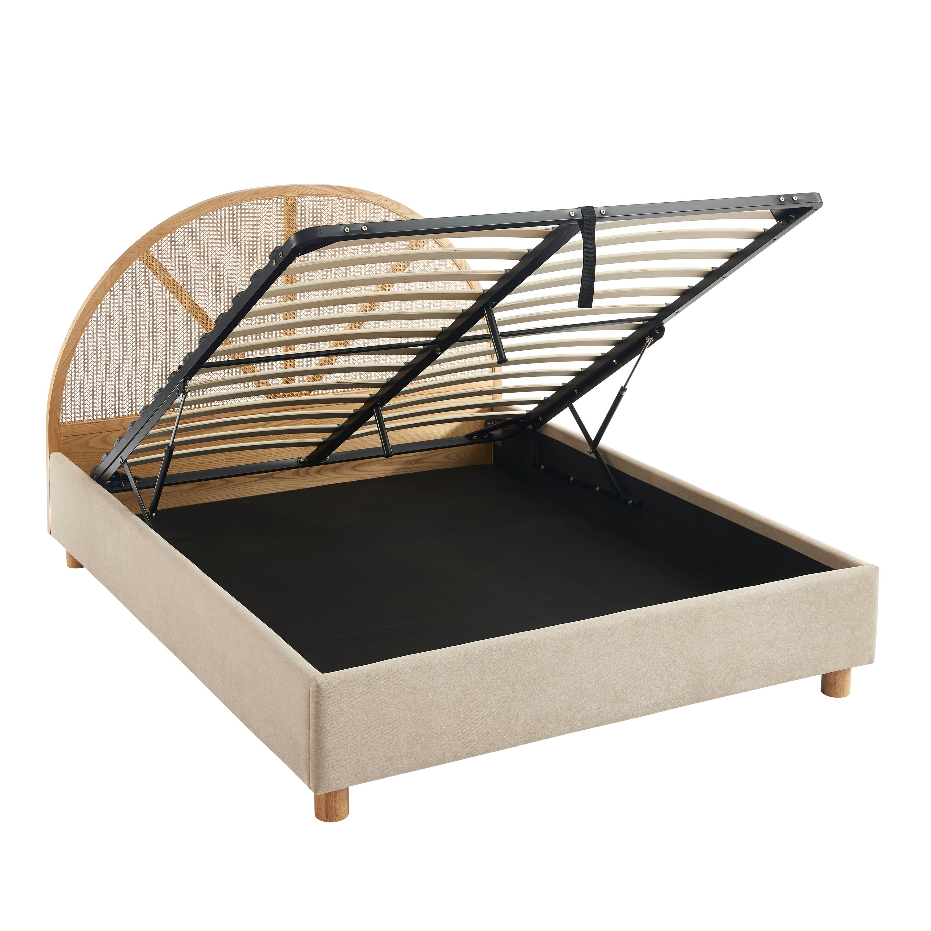 TSUKI Upholstered Storage Bed with Slatted Base – Beige
