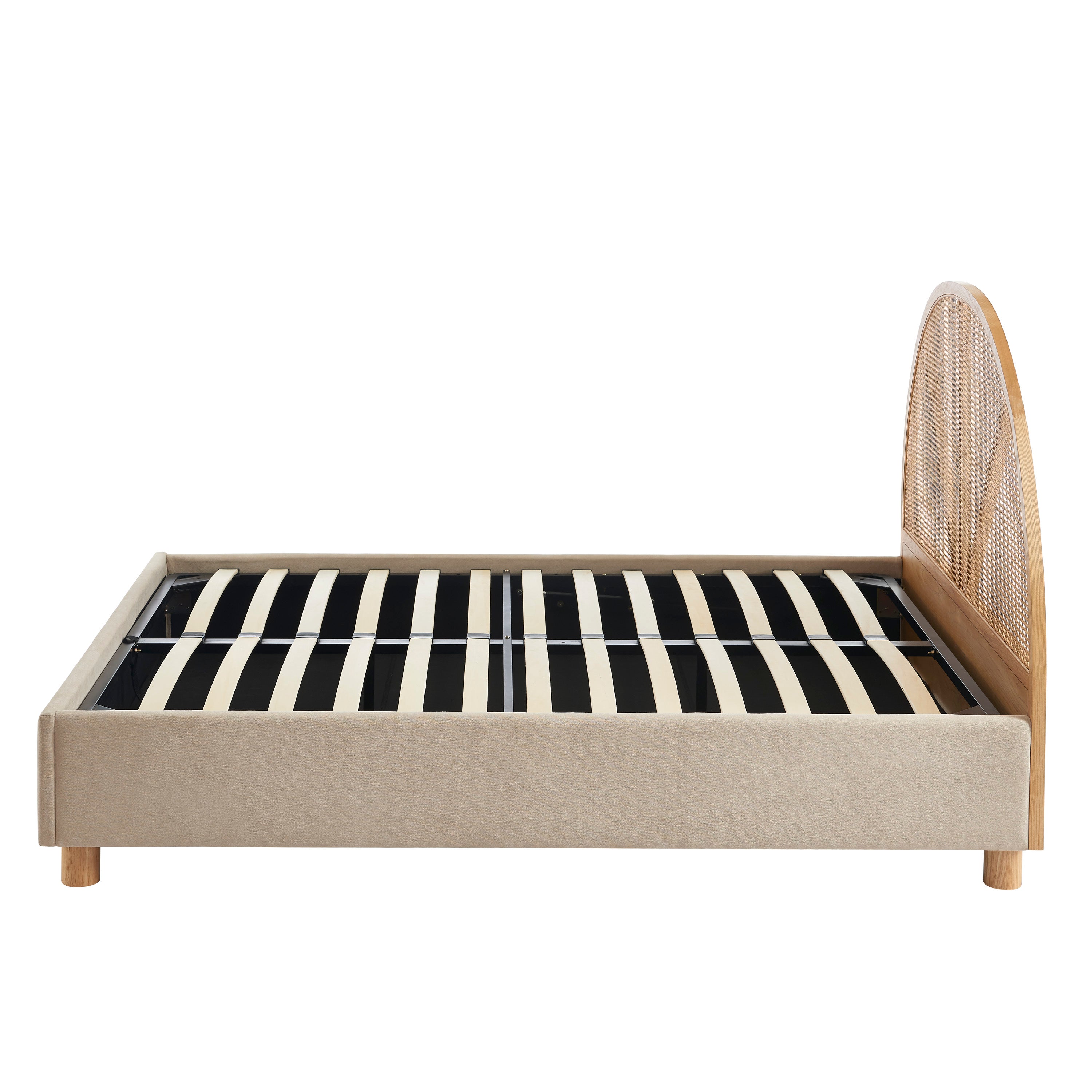 TSUKI Upholstered Storage Bed with Slatted Base – Beige