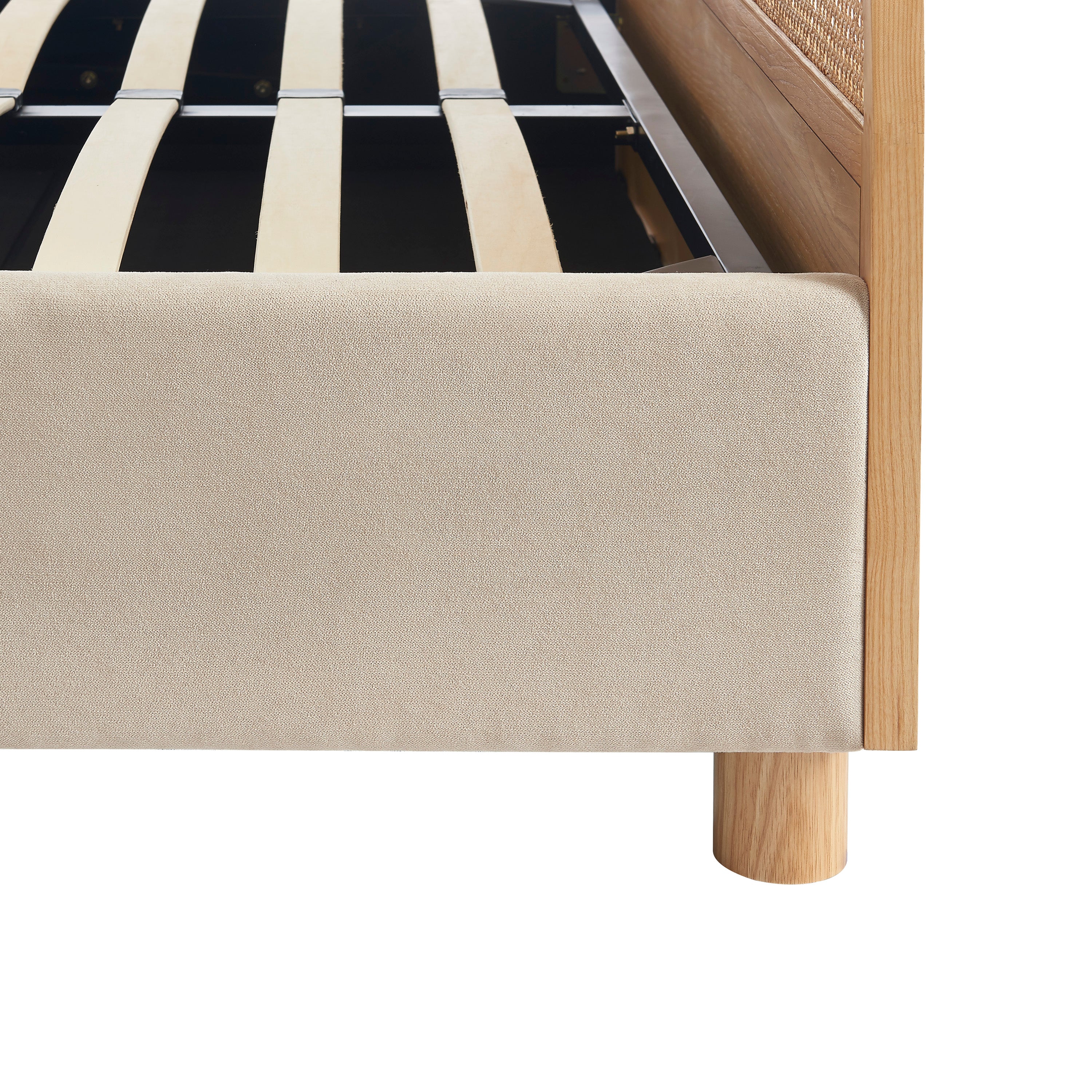 TSUKI Upholstered Storage Bed with Slatted Base – Beige