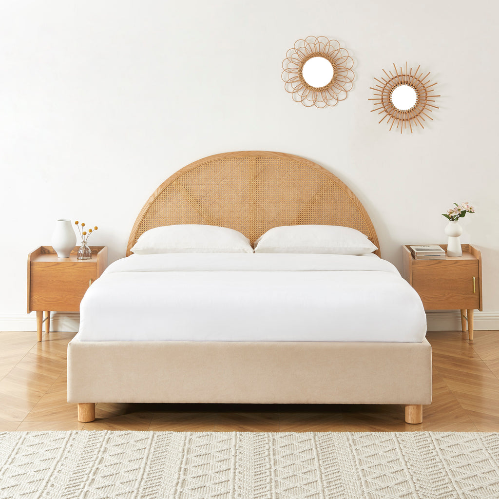 TSUKI Upholstered Storage Bed with Slatted Base – Beige