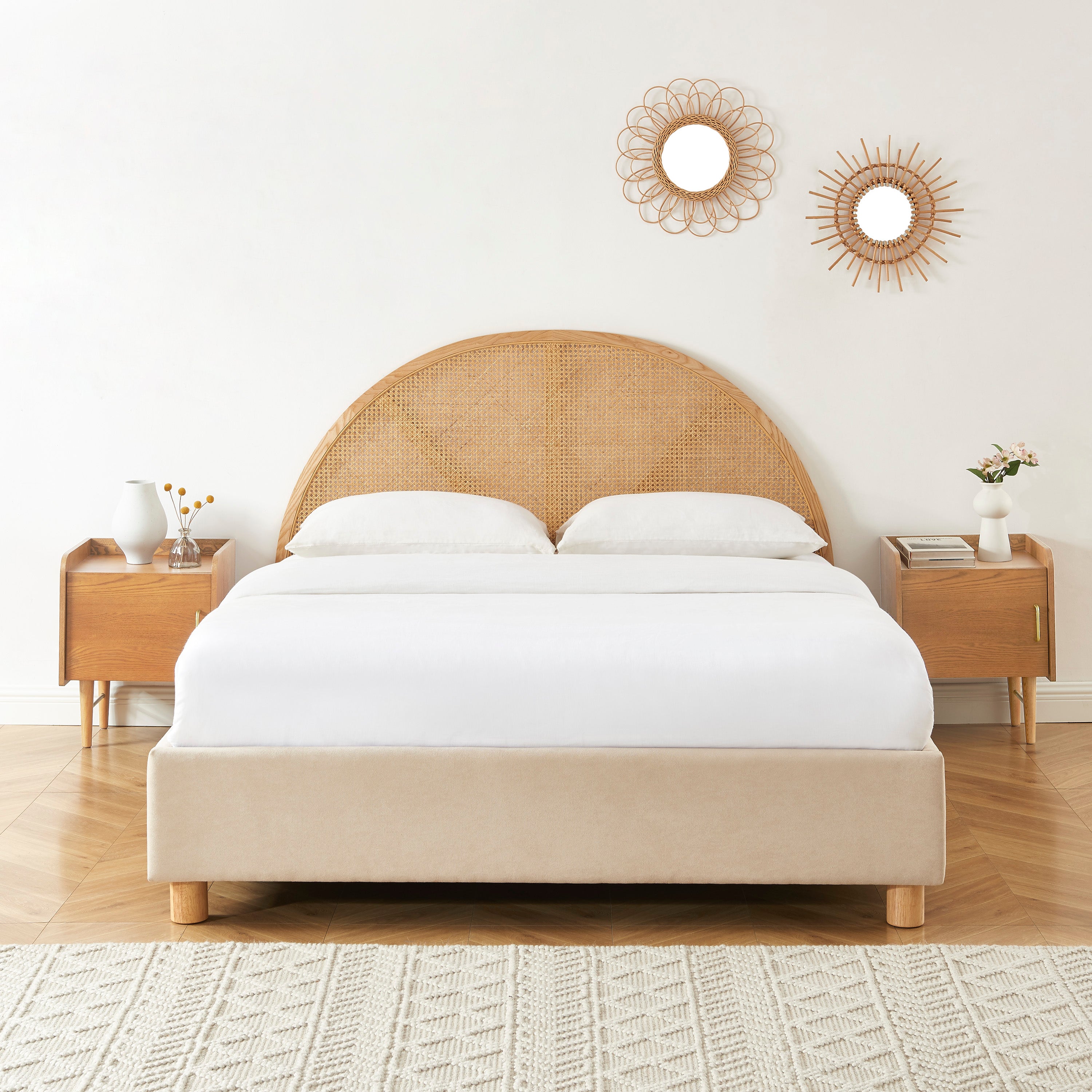 TSUKI Upholstered Storage Bed with Slatted Base – Beige