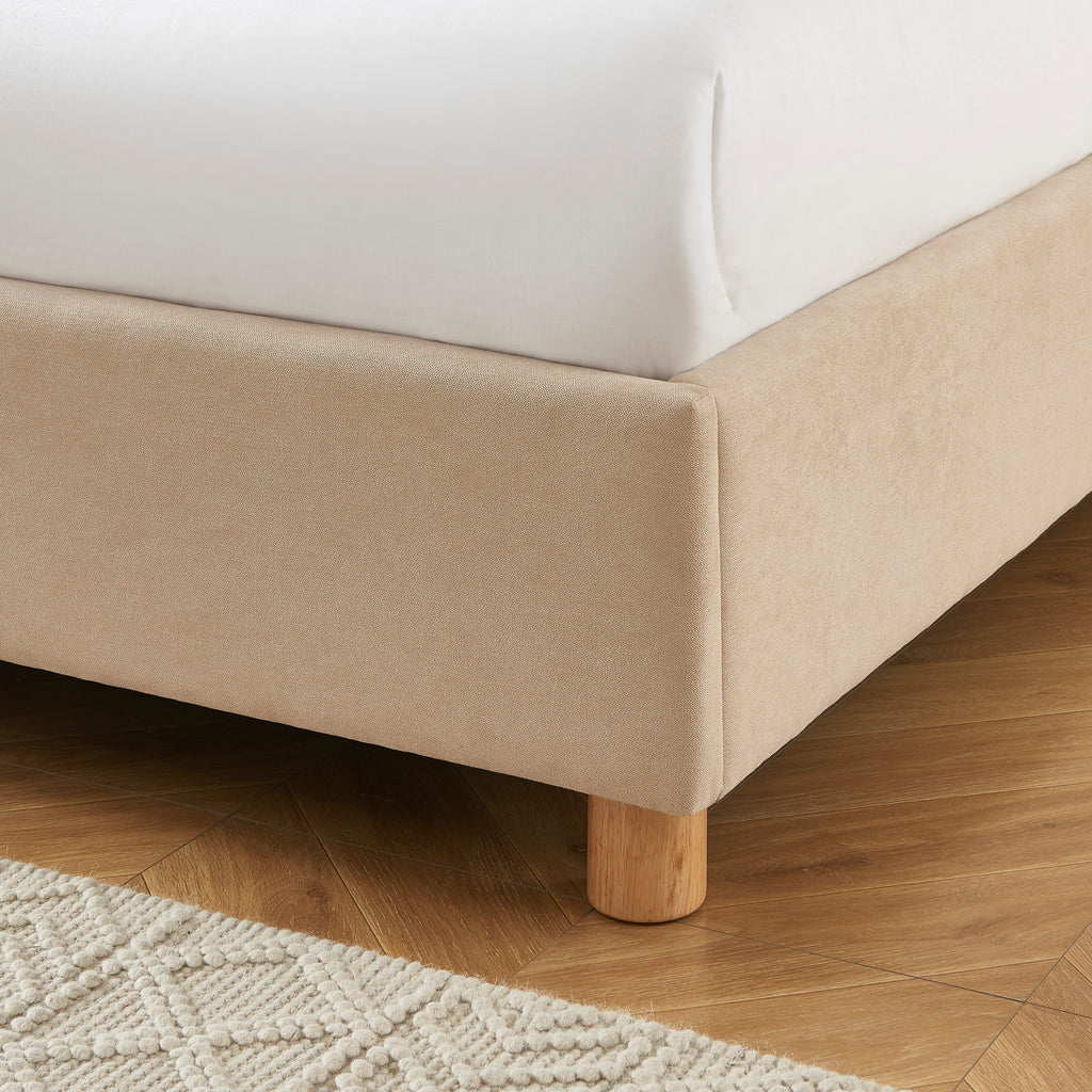 TSUKI Upholstered Storage Bed with Slatted Base – Beige