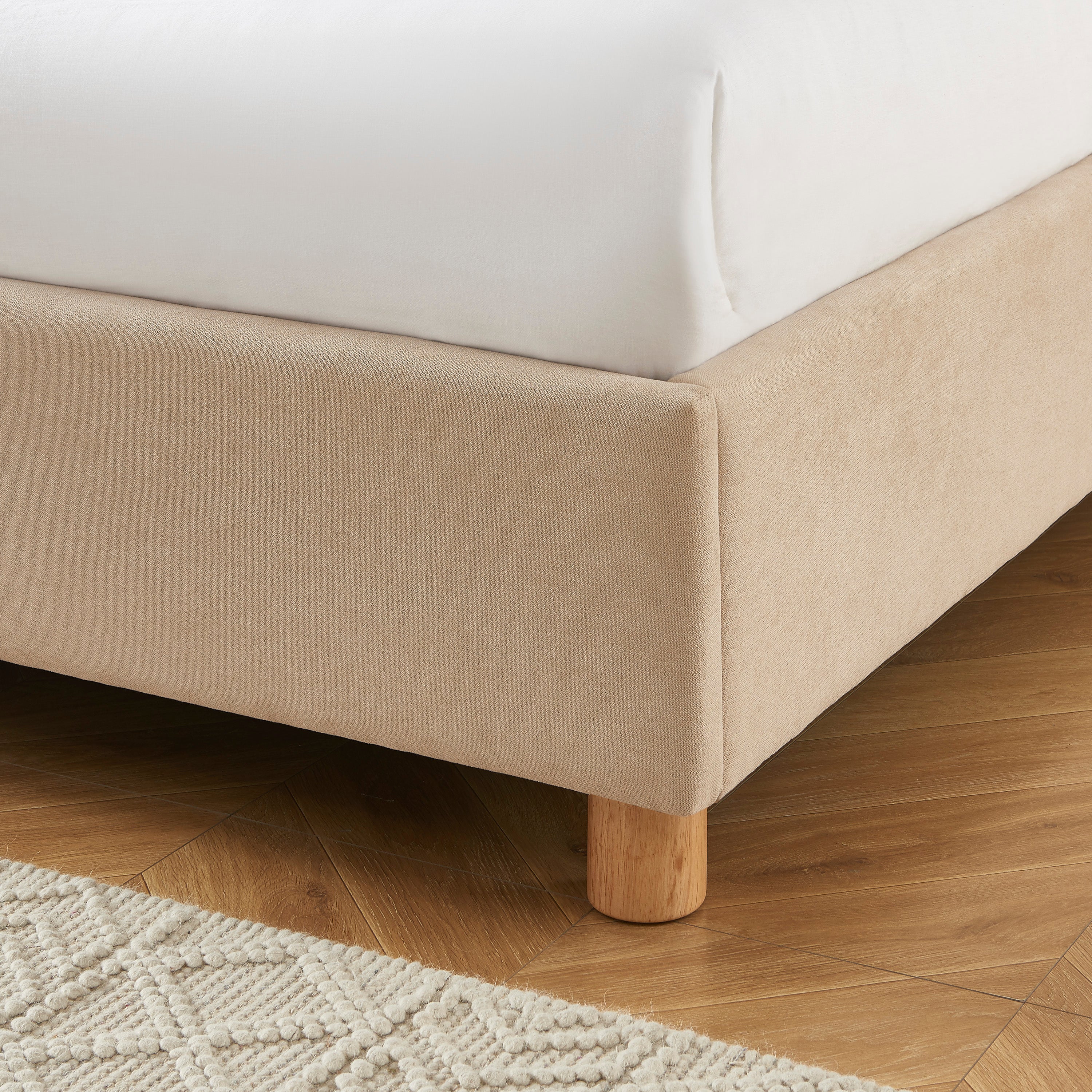 TSUKI Upholstered Storage Bed with Slatted Base – Beige
