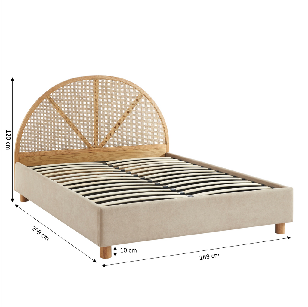 TSUKI Upholstered Storage Bed with Slatted Base – Beige