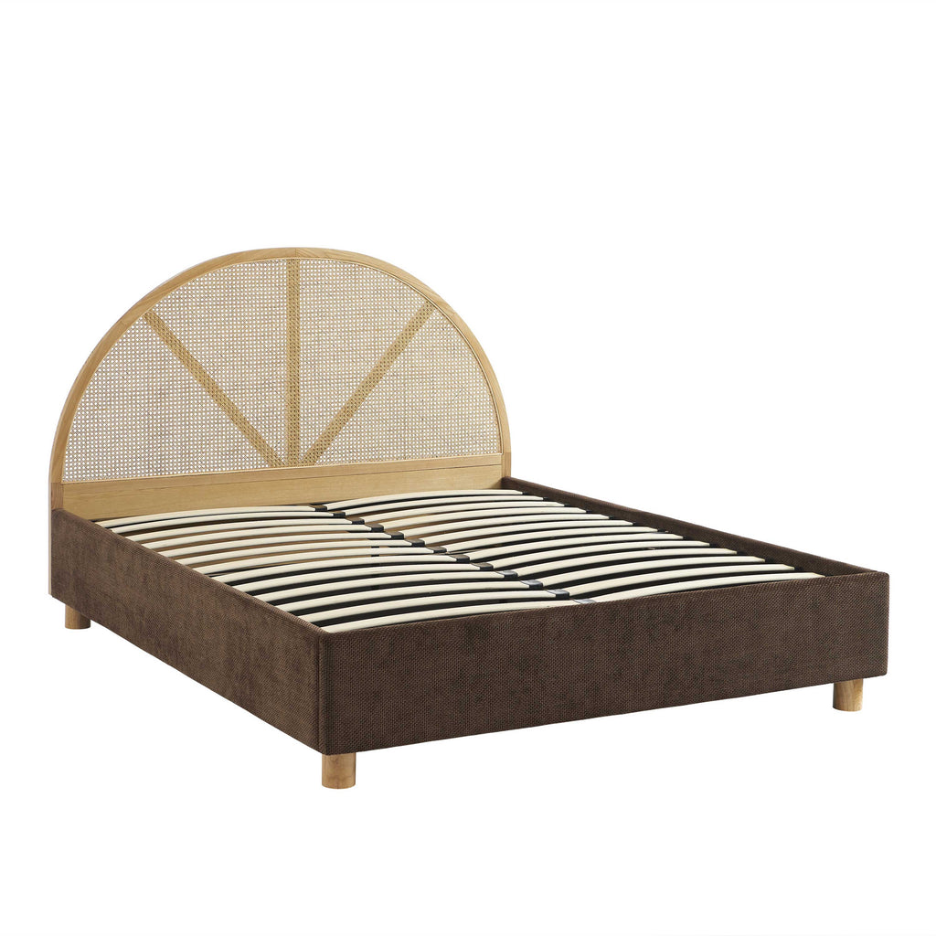 TSUKI Upholstered Storage Bed with Slatted Base – Brown