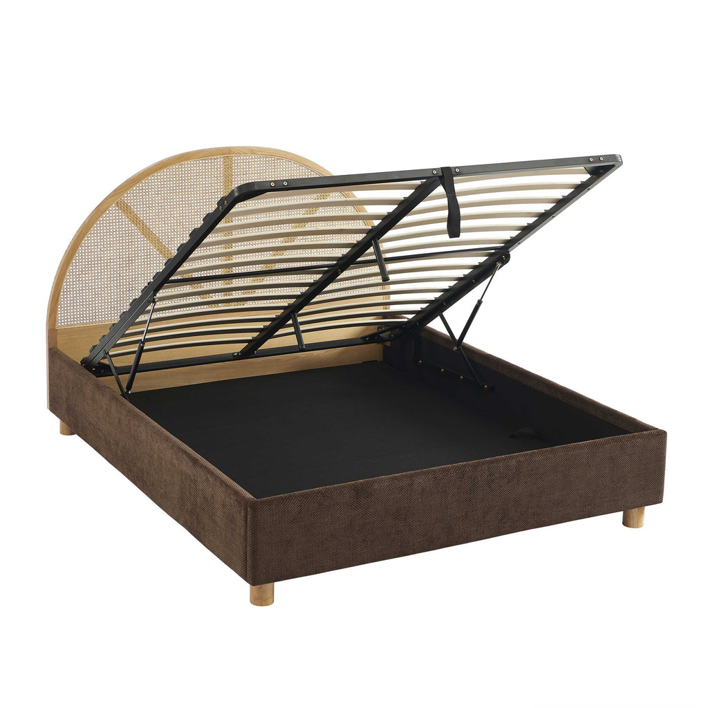 TSUKI Upholstered Storage Bed with Slatted Base – Brown