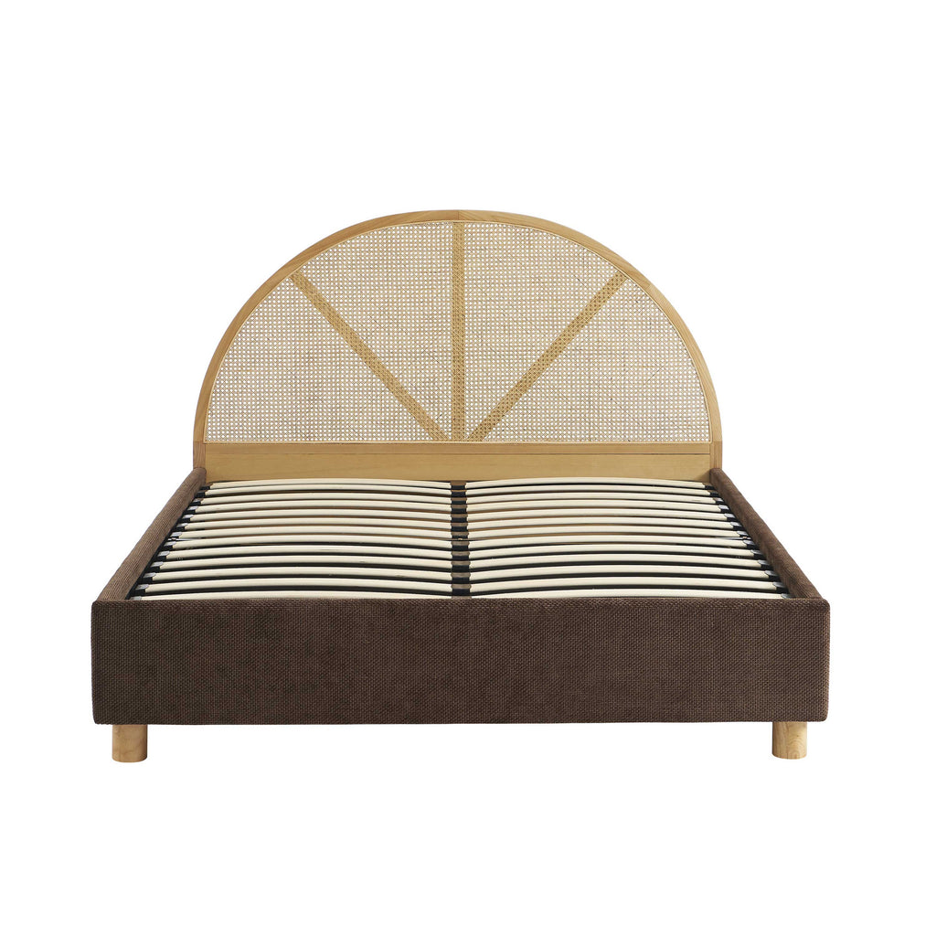 TSUKI Upholstered Storage Bed with Slatted Base – Brown