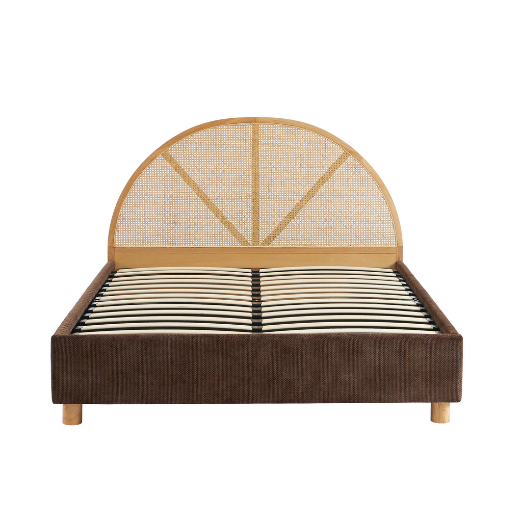 TSUKI Upholstered Storage Bed with Slatted Base – Brown