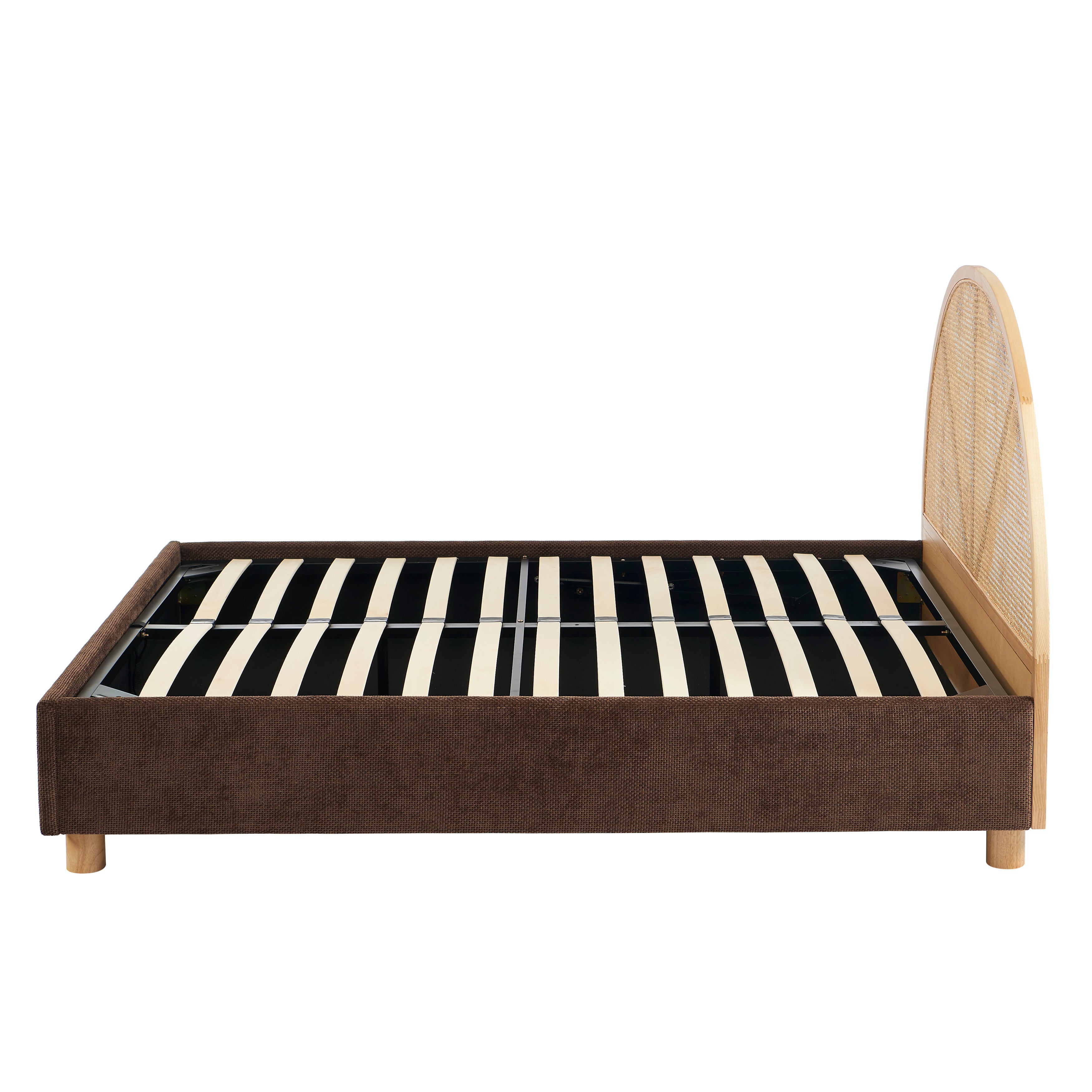 TSUKI Upholstered Storage Bed with Slatted Base – Brown