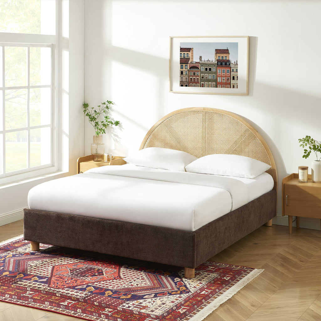 TSUKI Upholstered Storage Bed with Slatted Base – Brown